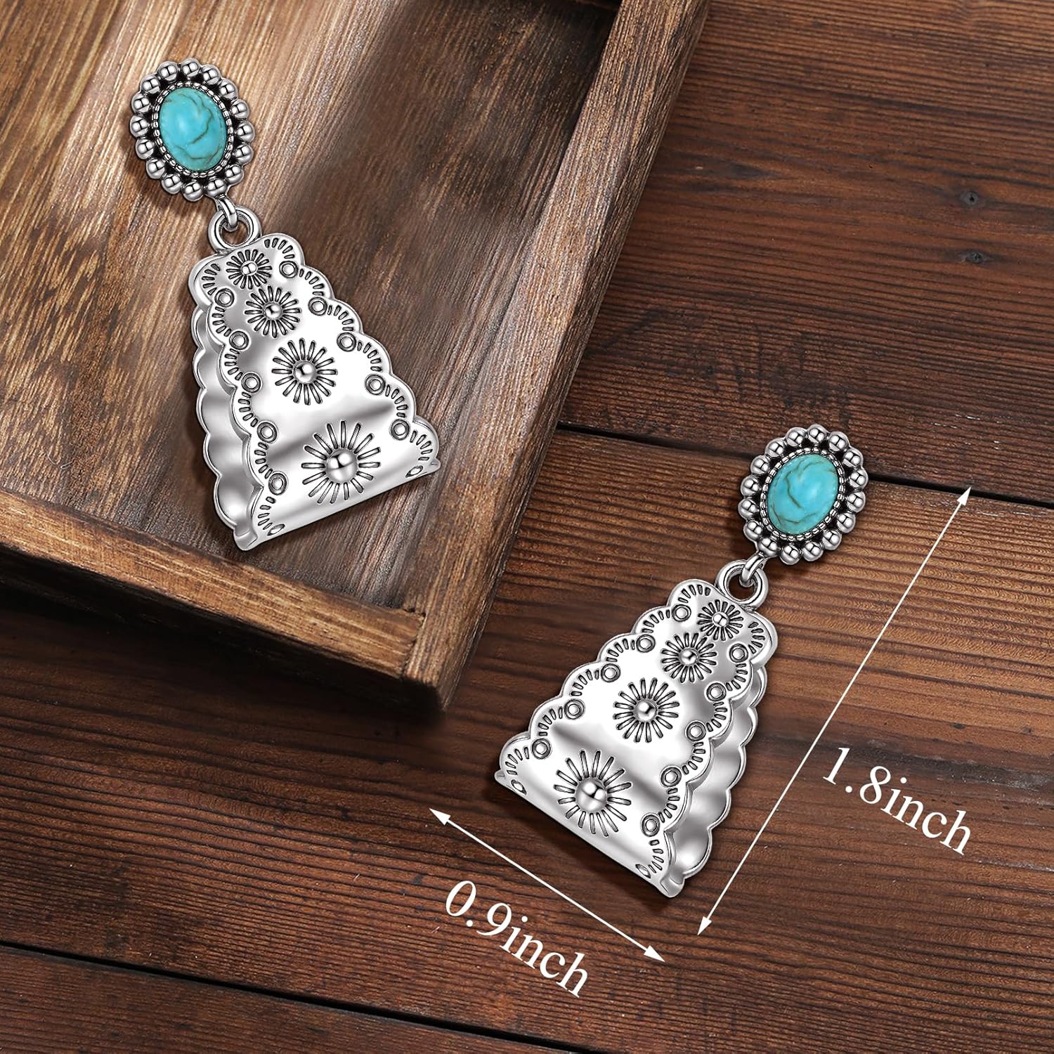Turquoise Western Earrings for Women Vintage Silver Dangle Earrings Boho Westerns Outfit Jewelry Accessories Country Concert Outfits for Women - Image 3