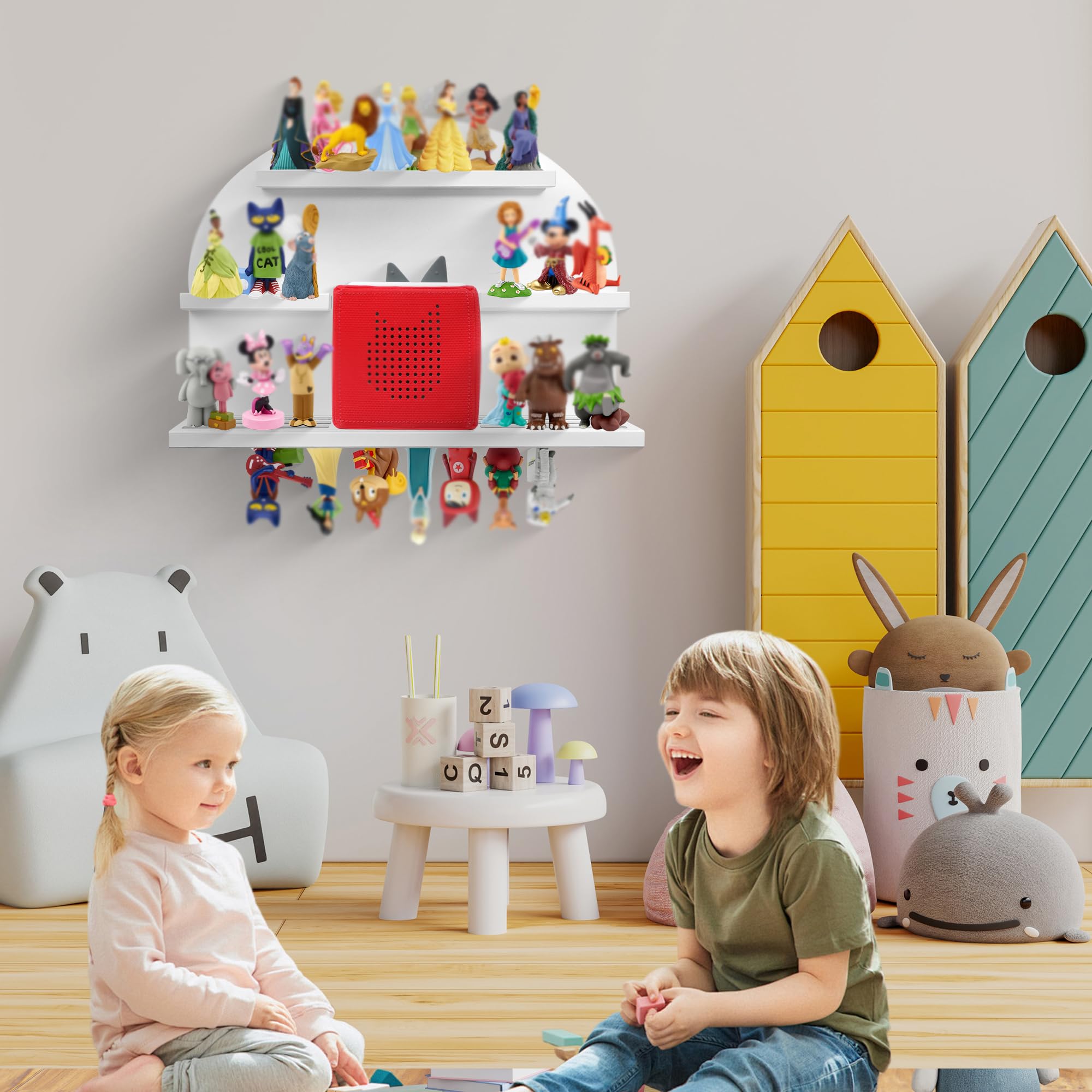 For Tonies Figures Shelf Magnetic,for Tonie box Wall Shelves,for Tonies Characters Organizer Audio Toy Figurine Storage Display Holder,Compatible Charging Station for Kid's Room,Pine,Arch,Large(White) - Image 2