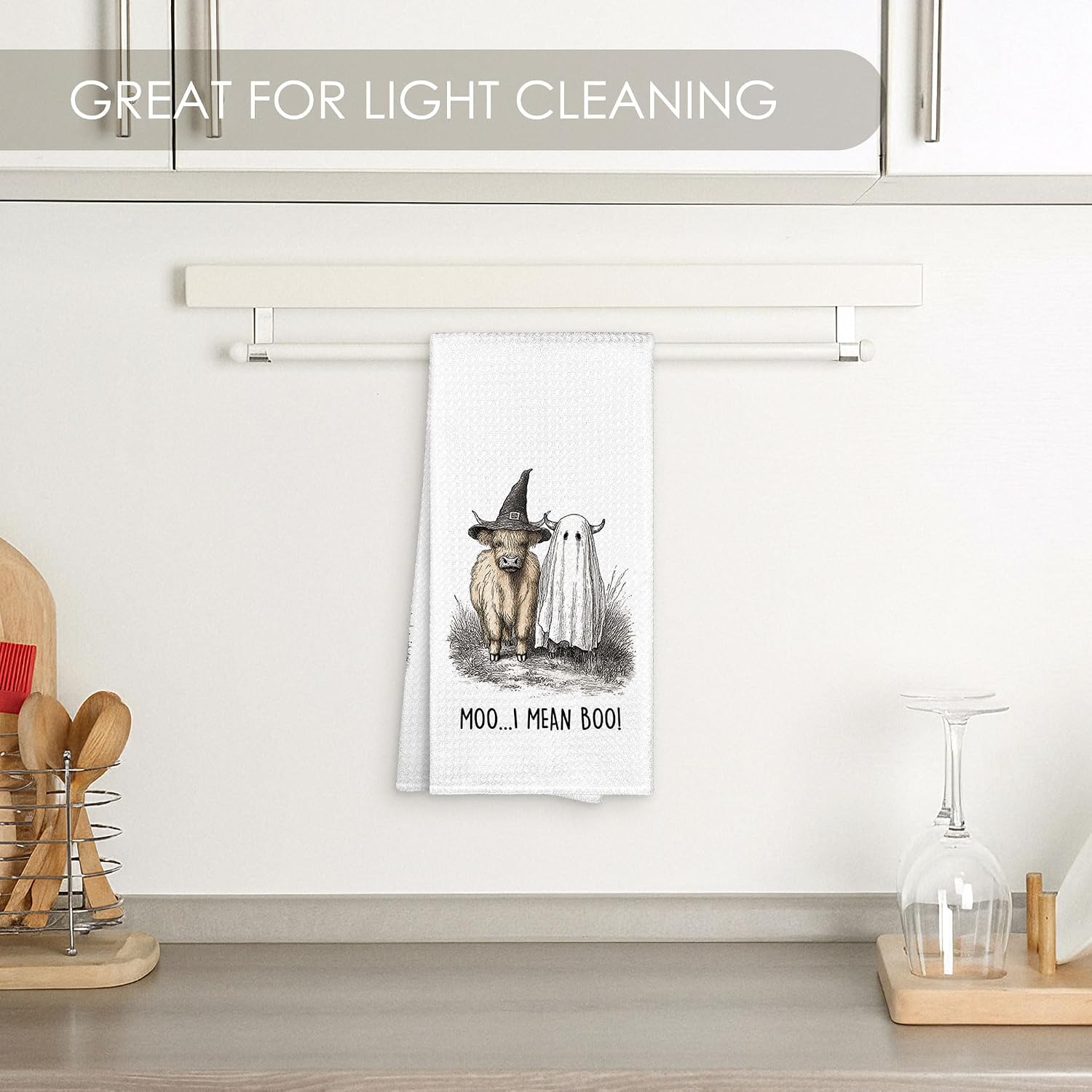 Halloween Highland Cow Ghost Witch Kitchen Towel Gifts Decor 16x24