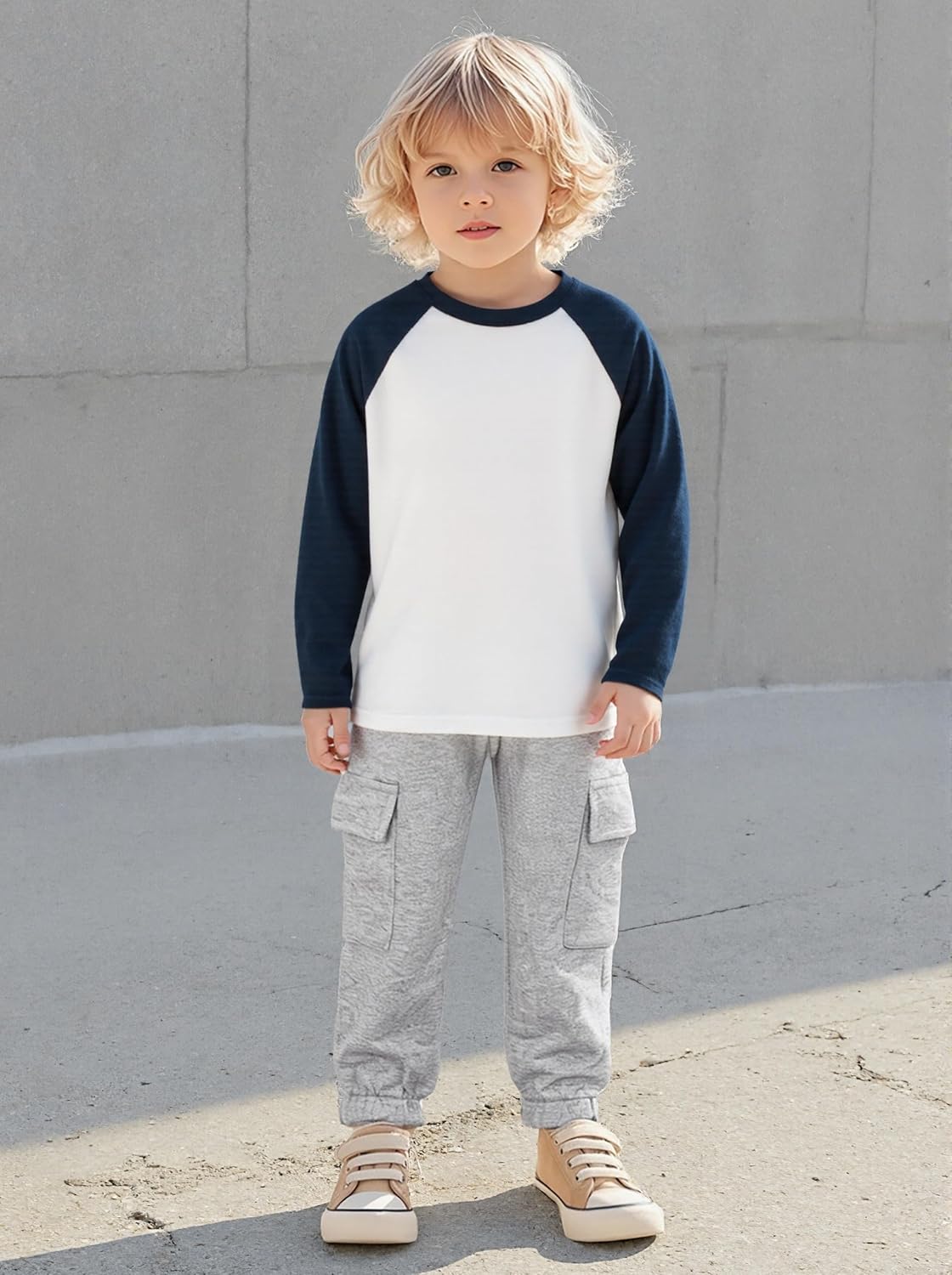 Toddler Boys Long Sleeve T-Shirts Kids Basic Crewneck Cotton Tee Shirts