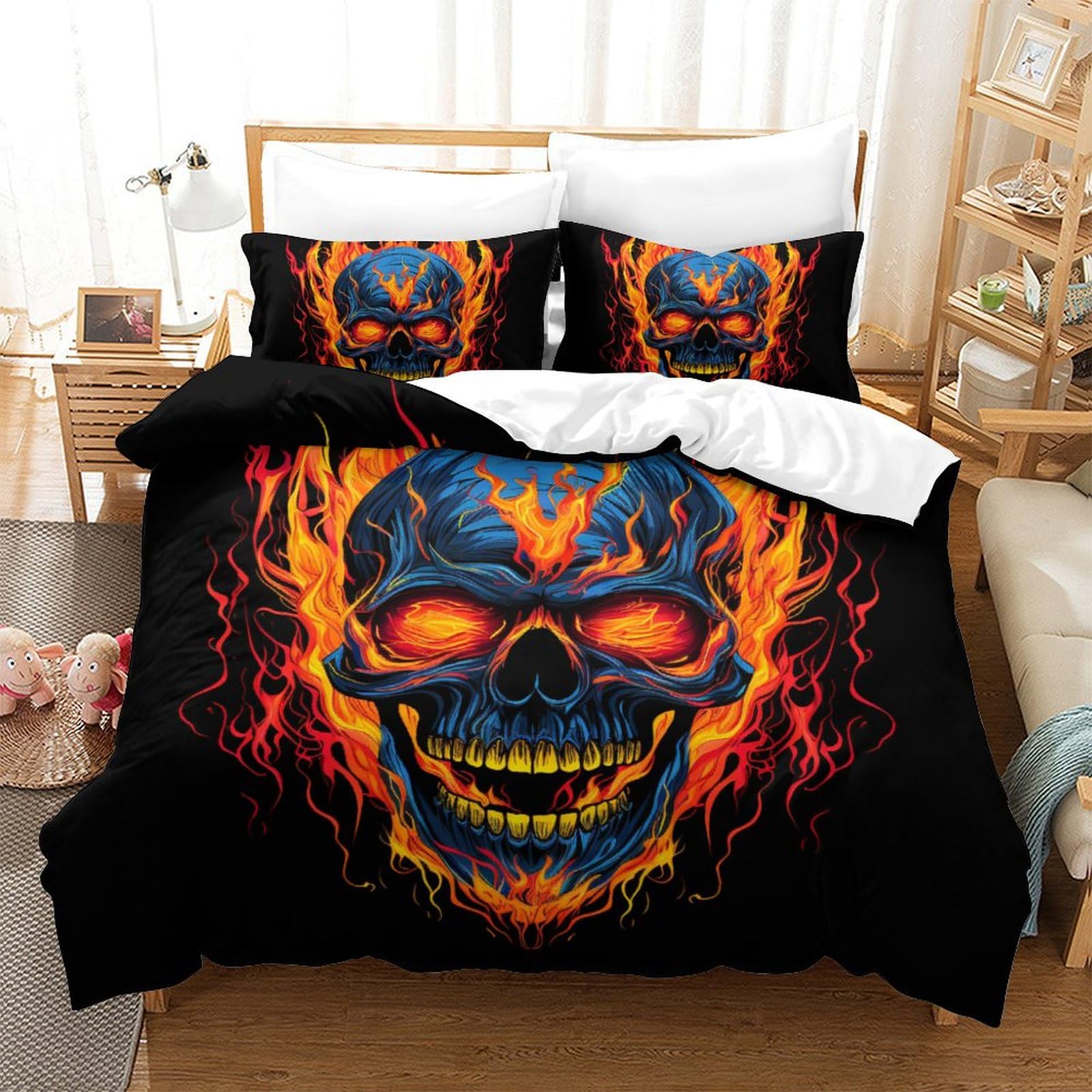 Housse de couette crâne anti-plis super douce pour un lit d'ado toujours net