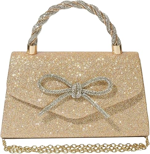 Miniatura 10 de Bolso de noche para mujer, con lazo brillante, para boda, con diamantes de imitación, bolsos elegantes para fiestas, bailes de graduación