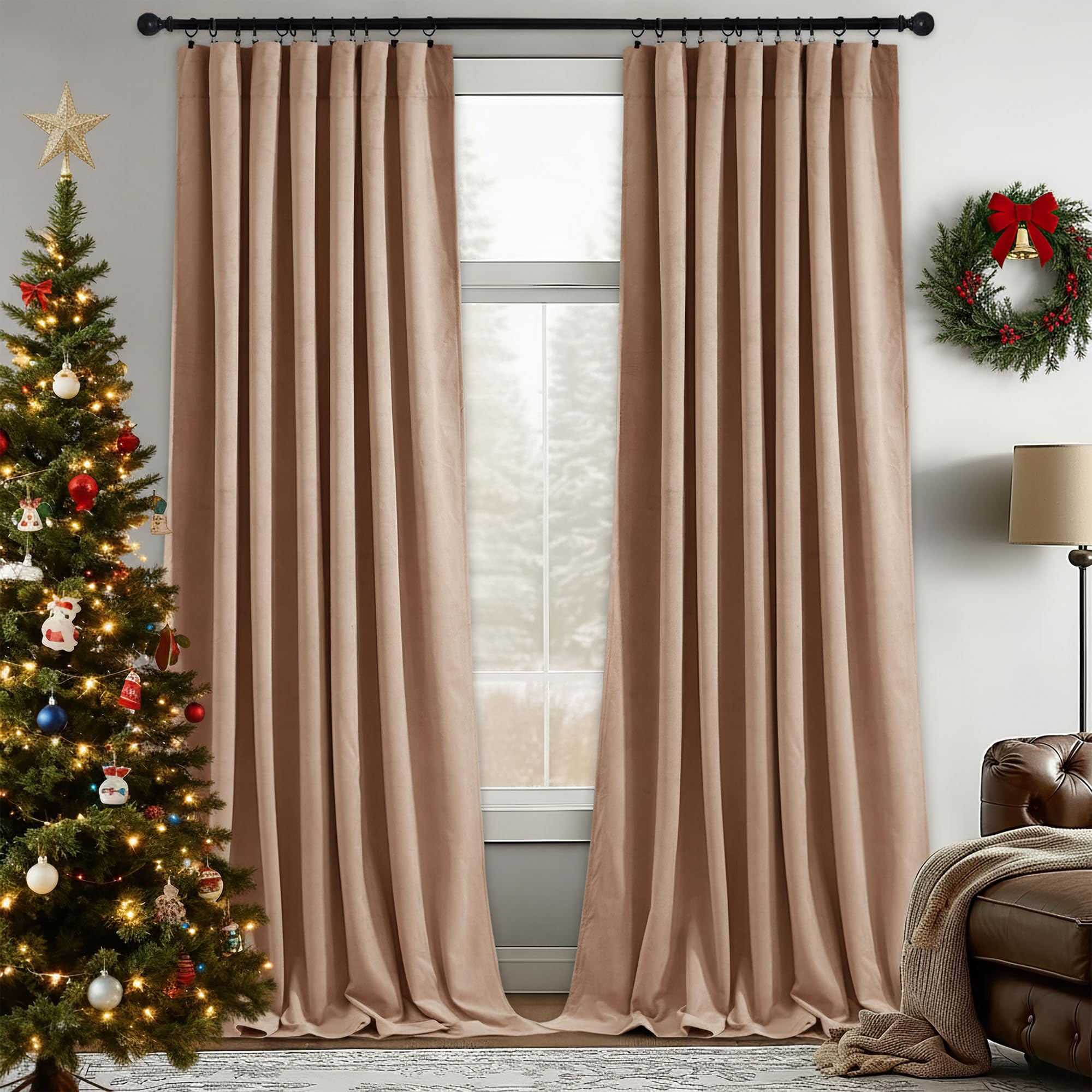 stangh blush velvet curtains 84 inch length - room darkening privacy enhancing for daughters room/apartment thermal insulated drapes for bedroom, blush beige, w52 x l84 inches, 2 panels