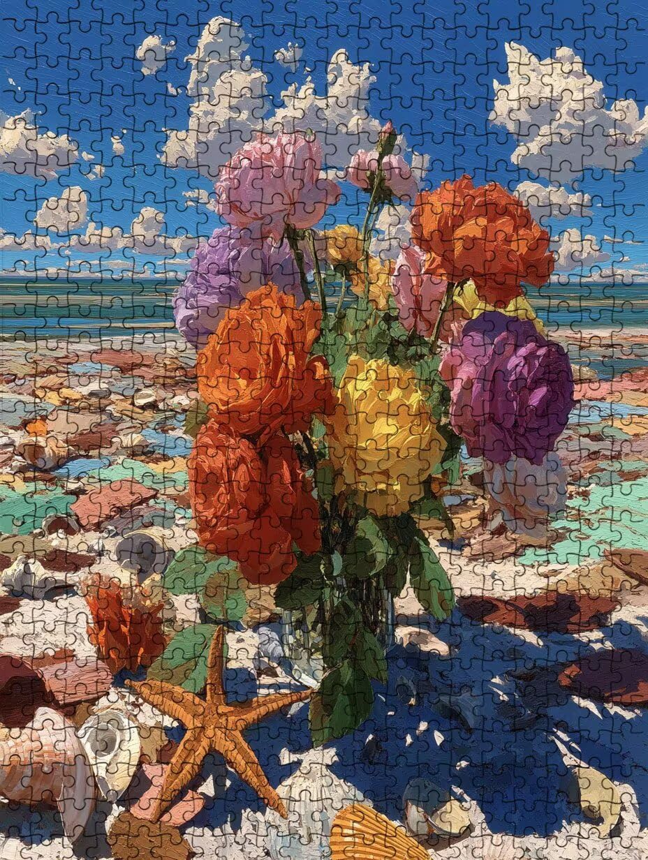 Spiaggia Fiori Puzzle 1000 Pezzi, 3D Puzzle per Adulti Impegnativo, Educa Puzzles Artistico, Divertente E Stimolante Puzzles Decorativo per La Famiglia, Regalo e Decorazione Pareti FNKL6-903