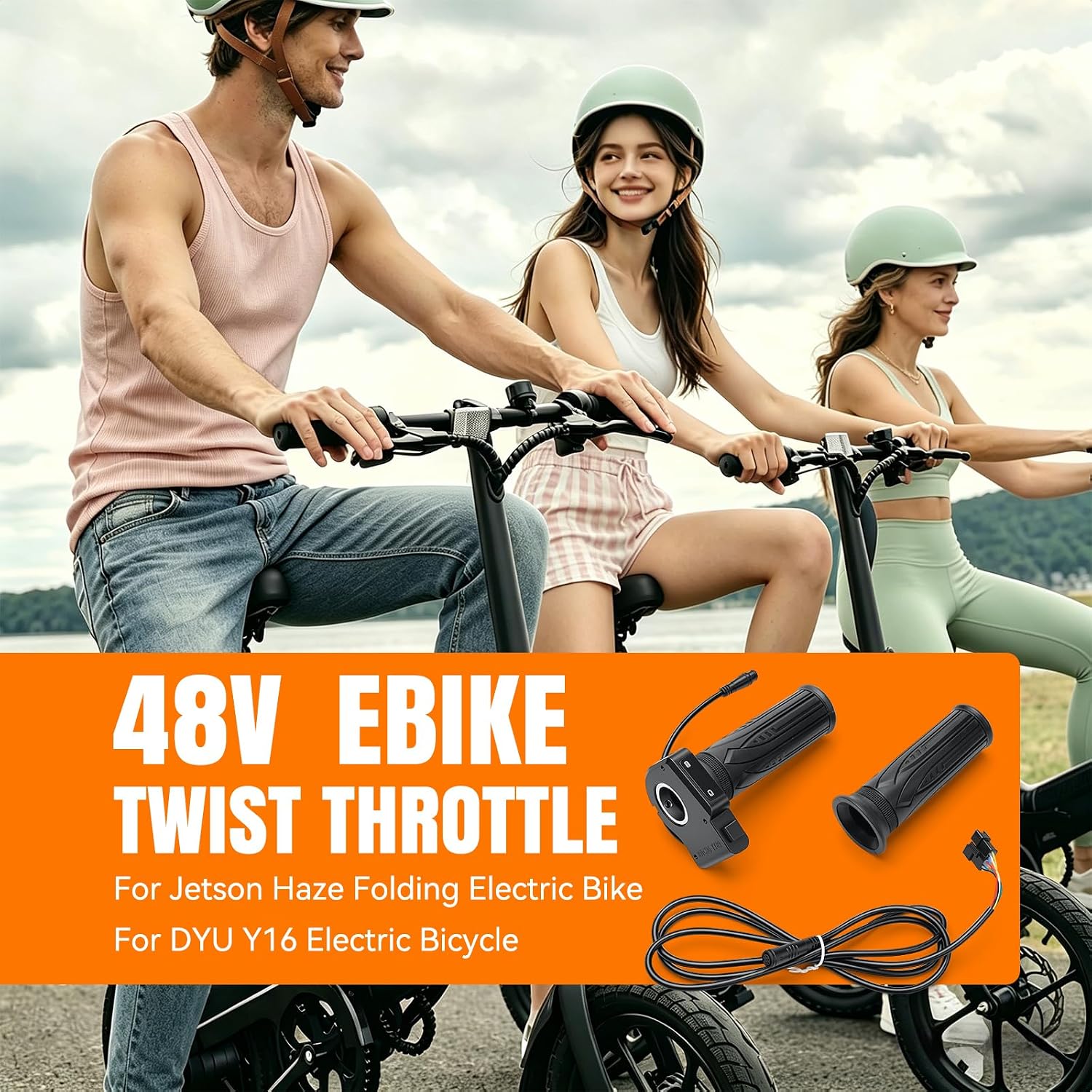 LKV Upgrade 48V Ebike Throttle with LCD Voltage Display & Cruise Control, 6-Pin Plug & Play Electric Bike Throttle Grip Kit Replacement for Jetson Haze Folding Ebike, DYU Y16 Electric Bicycle