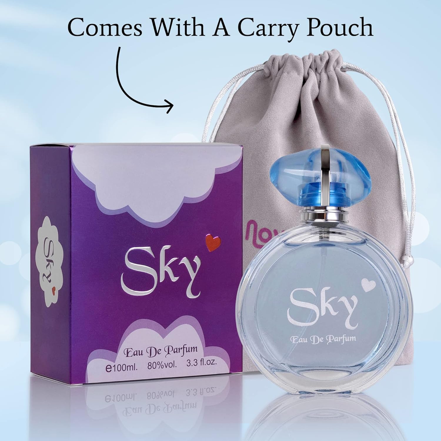 NovoGlow Sky for Women - 3.3 Fl Oz Eau De Parfum Spray - Long-Lasting Fruity Floral & Woody Scents Smell Sweet & Feminine All Day Includes Carrying Pouch Lovely Gift for Women on All Occasions image 7 of 8 B089KWHCH1