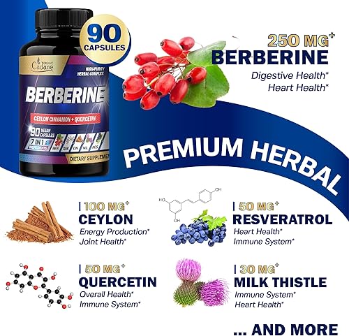 Miniatura 3 de Suplemento de berberina Cadane con canela de Ceilán, quercetina, resveratrol, cardo mariano, semilla de uva y pimienta negra, suministro para 3