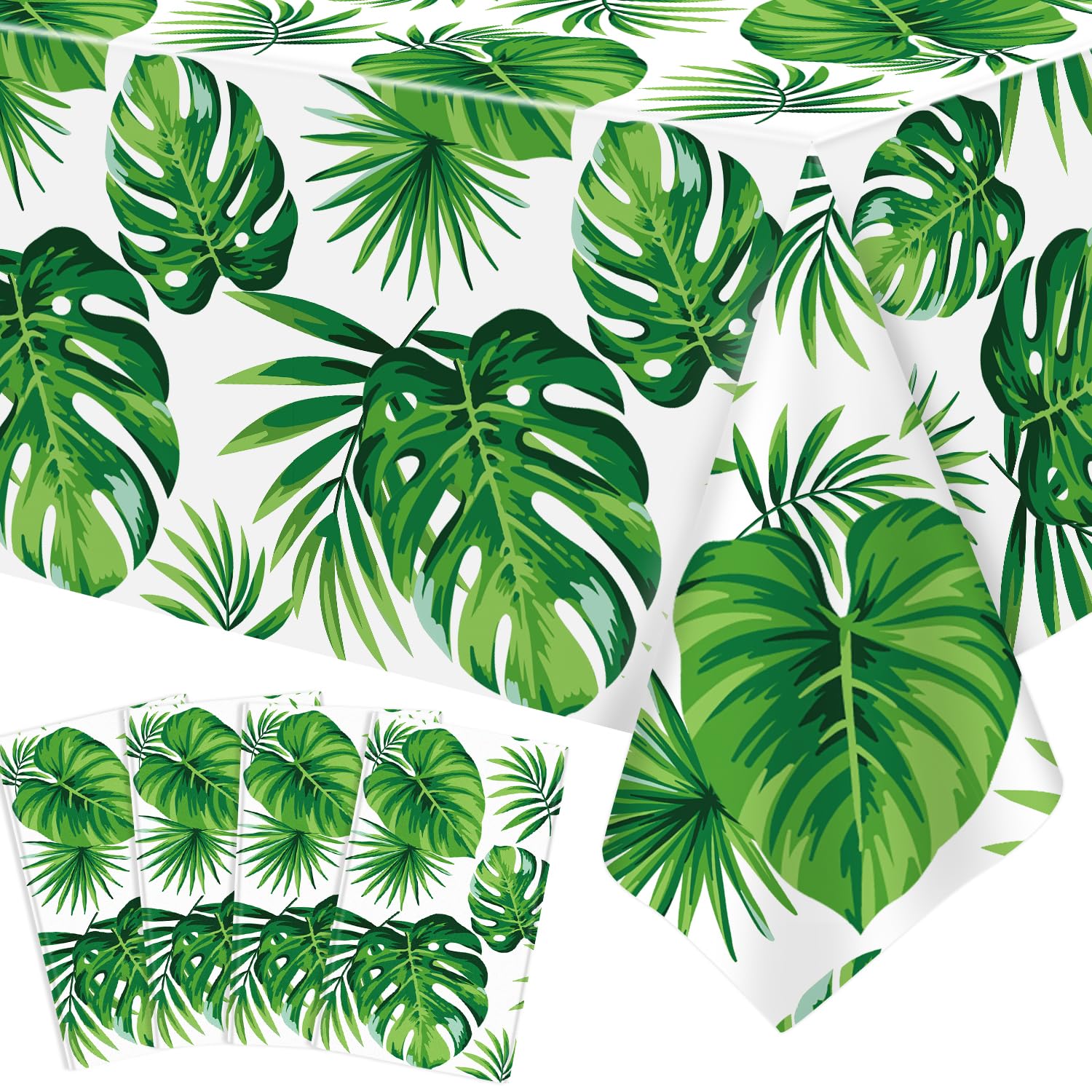 4 Stuks Hawaïaanse Palmbladeren Tafelkleden – 130x220 Cm, Wegwerp, Waterdicht – Perfect Voor Luau, Strand- En Kinderfeestjes
