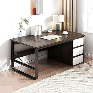 Escritorio de madera con 3 cajones para computadora con gabinete de almacenamiento, escritorio rectangular para oficina en casa, elegante escritorio negro para uso en oficina, 120 x 48 x 76 cm