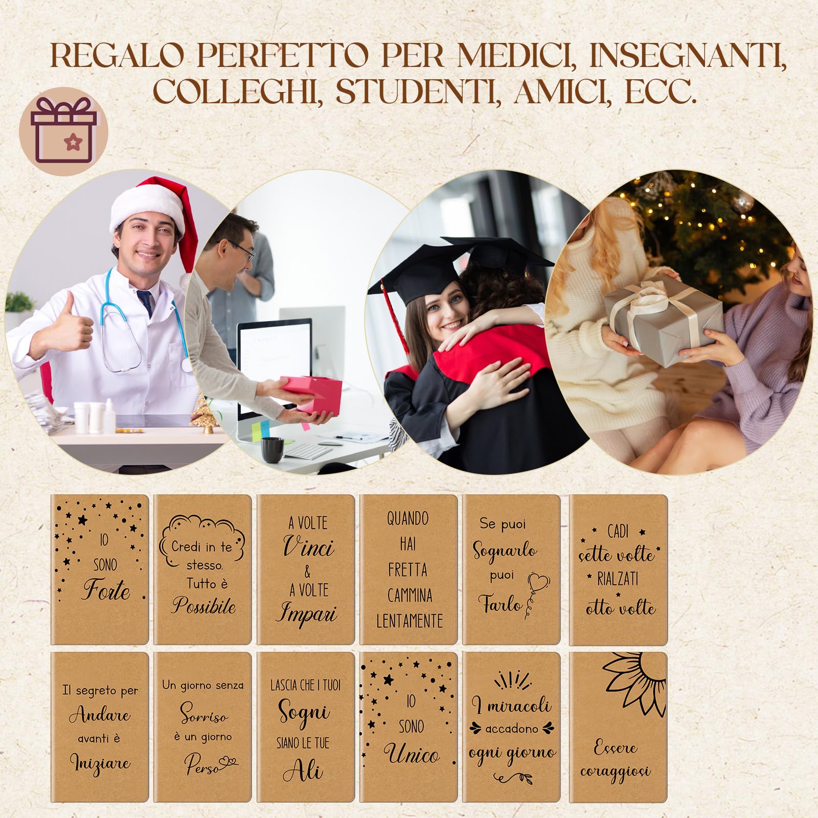 Tenare 12 Set Regalo Motivazionale Insegnanti Quaderni Ispirazione Italiana 12,4 x 8cm Mini Diario Penne Sfera