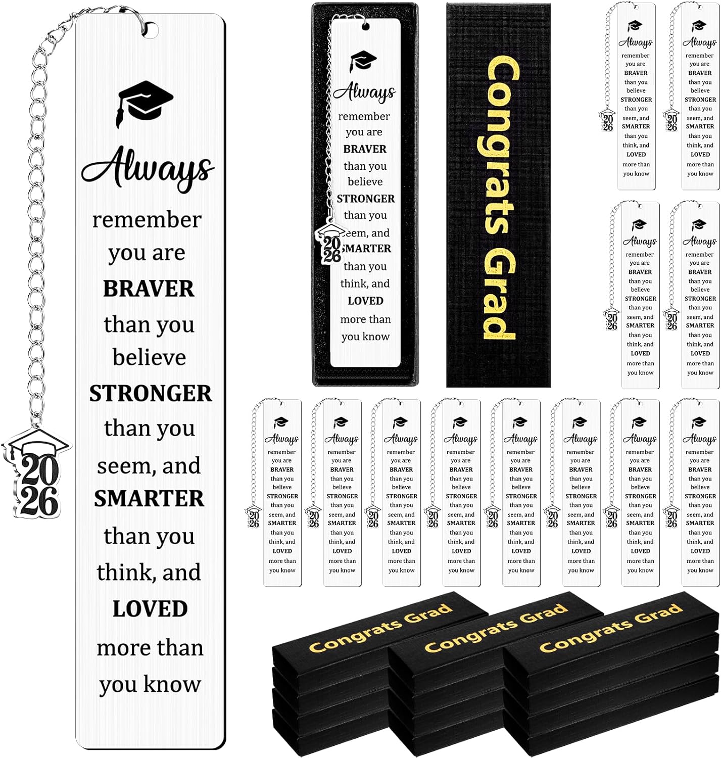 Resurhang 12 Sets Class of 2026 Graduation Gifts 2026 Senior Bookmarks with Boxes Inspirational Grad Gifts High Middle School 5th 8th Grade Graduation Favors Students Party Favors