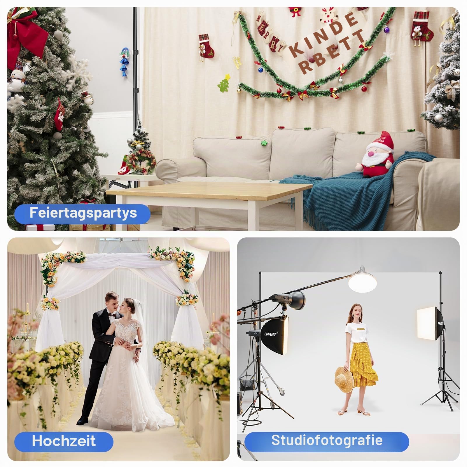 EMART Foto Hintergrund Ständer, 2x3m Verstellbarer Hintergrundsystem mit 8 Hintergrundklemmen, 2 Sandsack für Fotostudio Porträt Produktfotografie Studiofotografie, aus Metall