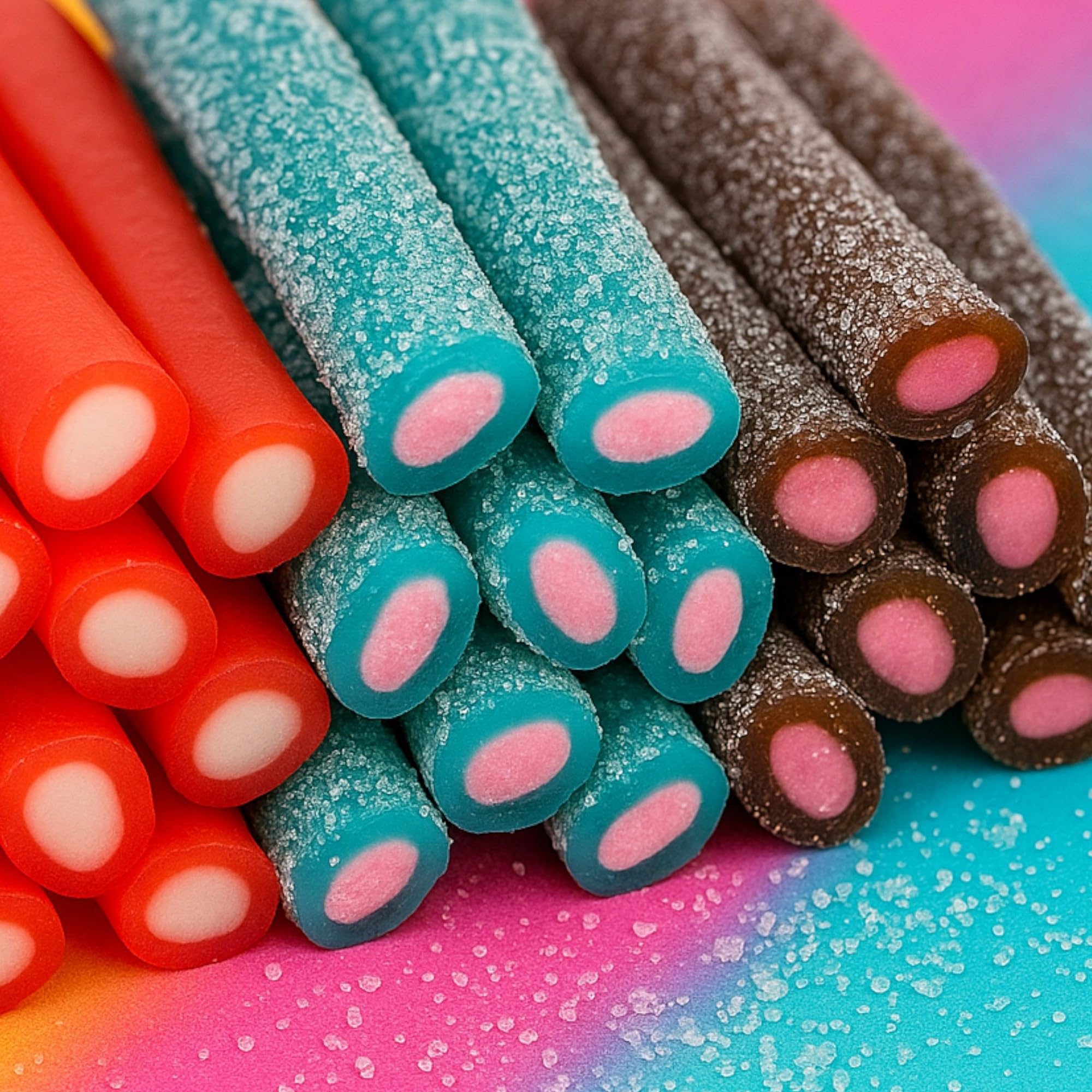 MIJOMA Lot de 3 bâtonnets de gommes aux fruits farcis - Découvrez le kola de cerise, la fraise et la framboise - Parfait pour profiter et offrir - 3 x 275 g