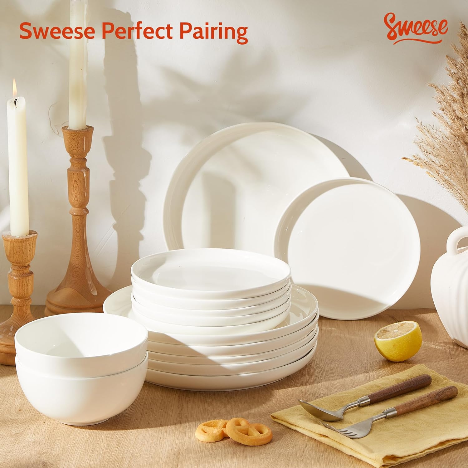 Sweese Porcelain Dessert Plates, 7.4 Inch Lightweight Round Salad Plates Set of 6, Small Appetizer, Small Kitchen Dish, Microwave & Dishwasher Safe, Scratch Resistant Plates set, White - Image 9