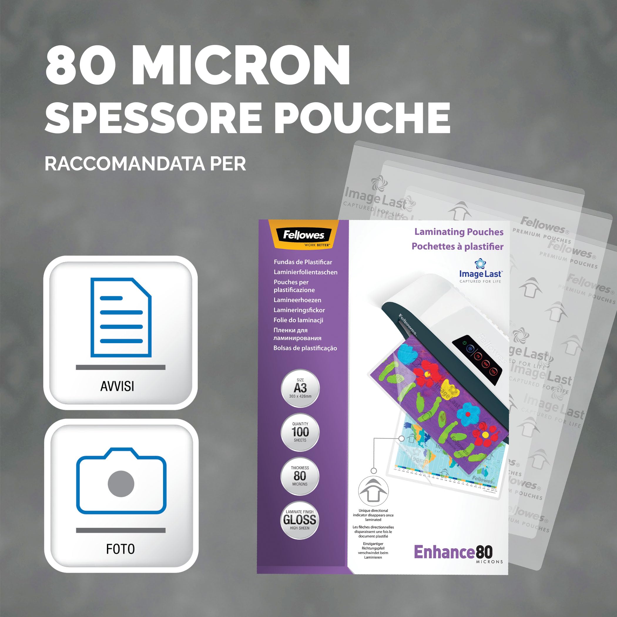 Fellowes Enhance80 buste plastificatrice A3 80 Micron confezione da 100
