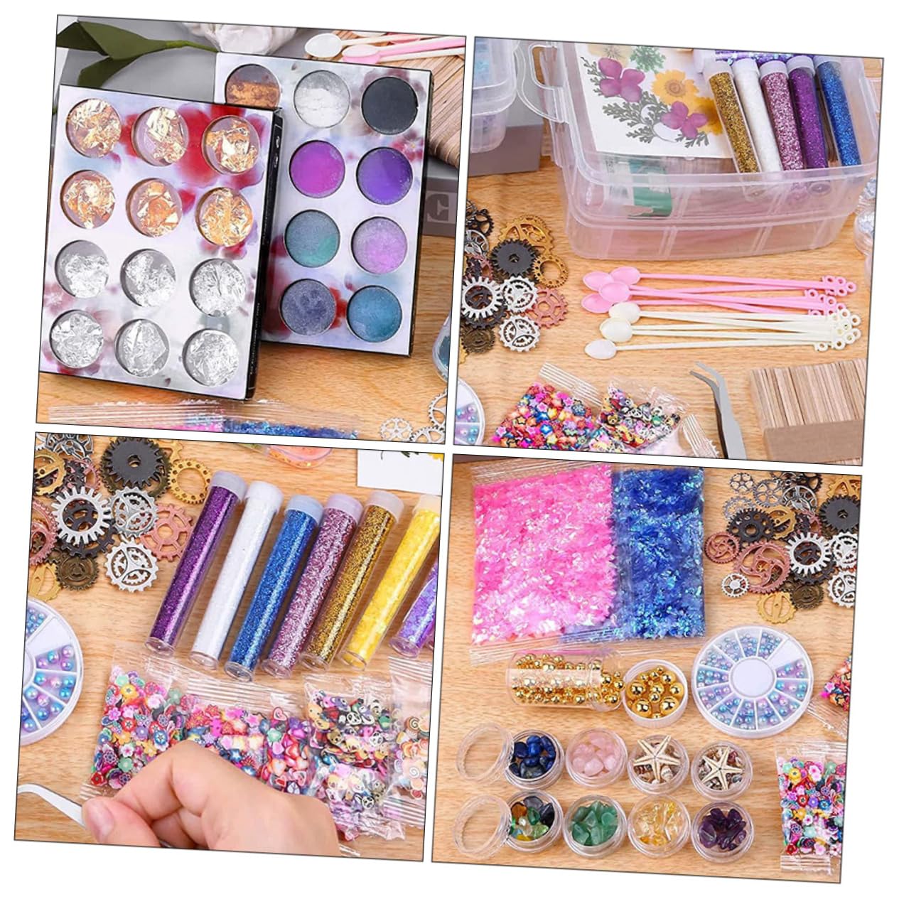 SHINEOFI Kit Epossidica per Bricolage, Accessori in Plastico, Legno e Acciaio Inox per Creare Oggetti Artigianali, Manicure e Progetti Fai da Te