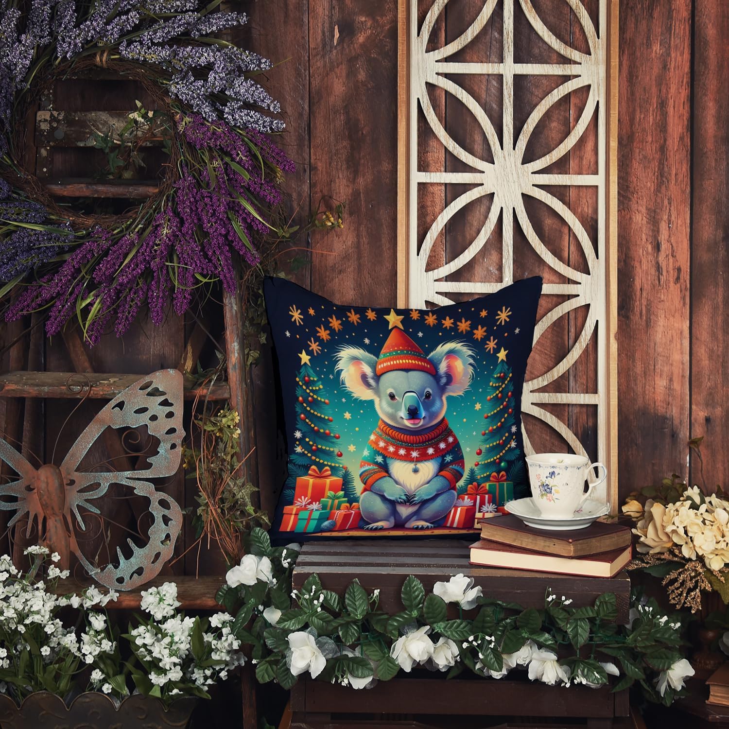Caroline's Treasures DAC1186PW1414 Koala Christmas Fabric Decorative Pillow Machine Washable, Indoor Outdoor Decorative Pillow for Couch, Bed or Patio, 14Hx14W