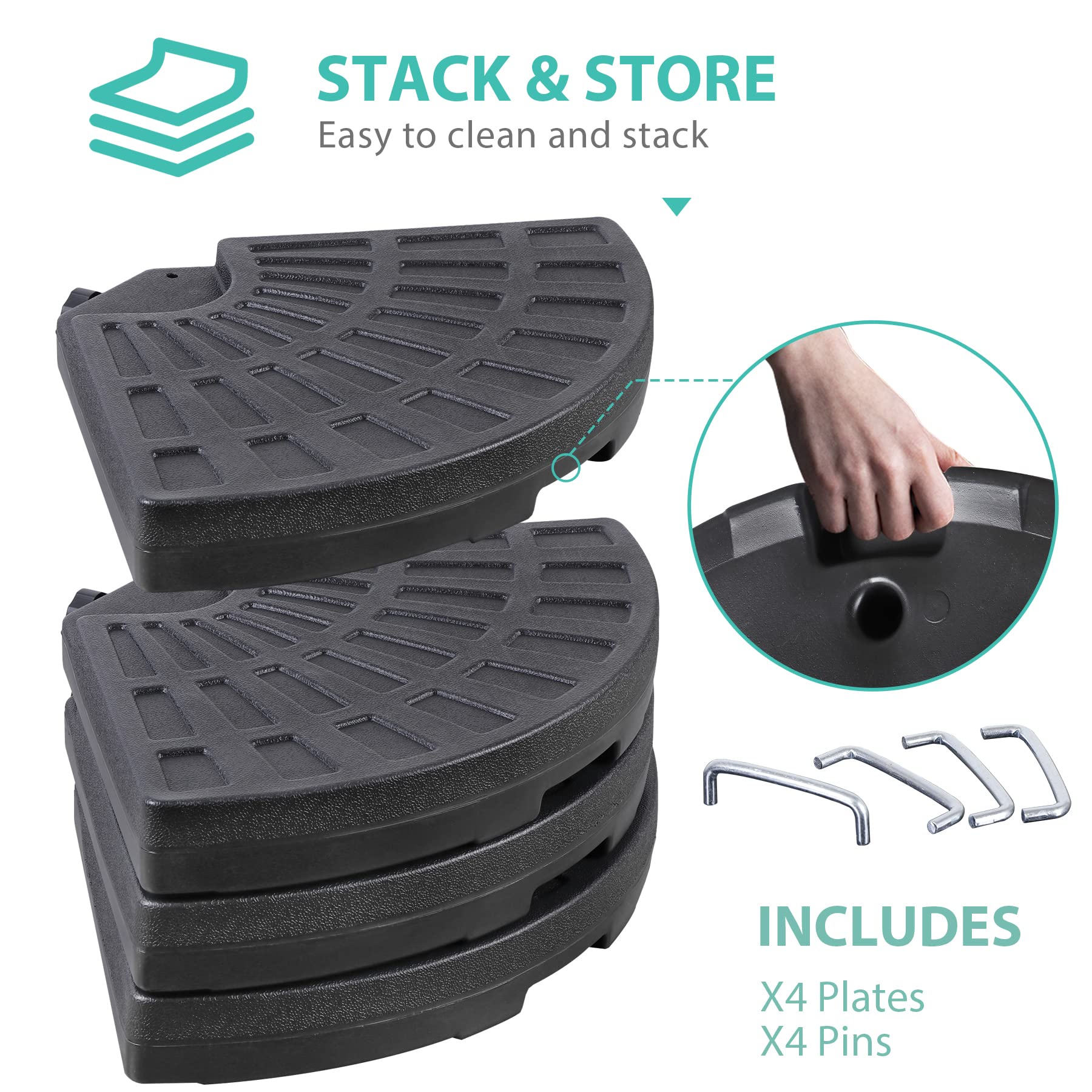 HomGarden 4PCS Cantilever Offset Patio Umbrella Stand, Round Shaped Water&Sand Filled Heavy Duty Umbrella Base with Locking for Garden, Backyard and Market (Black)