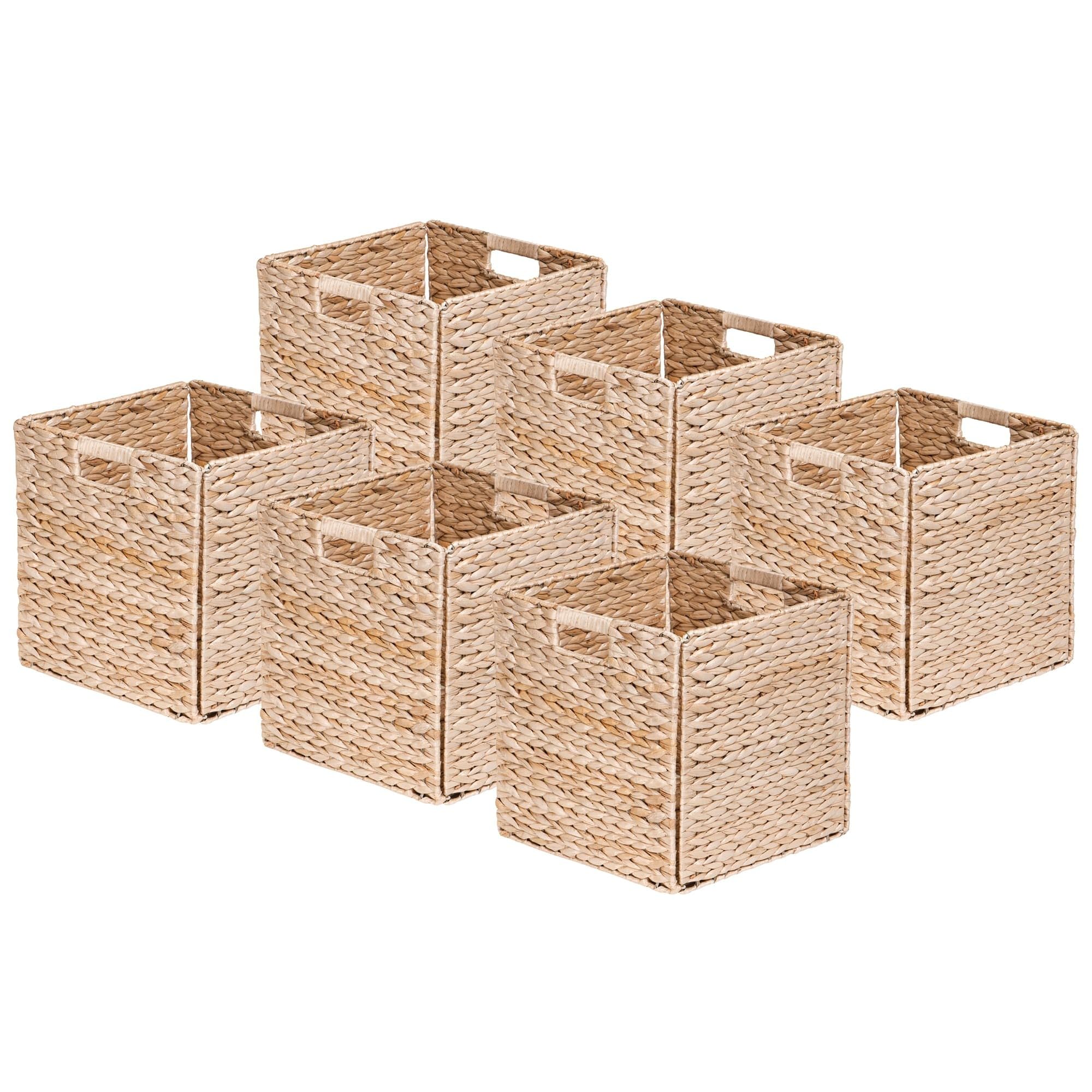 Box and beyond - Set di 6 cestini portaoggetti - 31 x 31 x 31 cm - Giacinto d'acqua naturale - pieghevoli - con manici - Conservazione, Deco - Camera da letto, soggiorno, ufficio - stile bohemian e