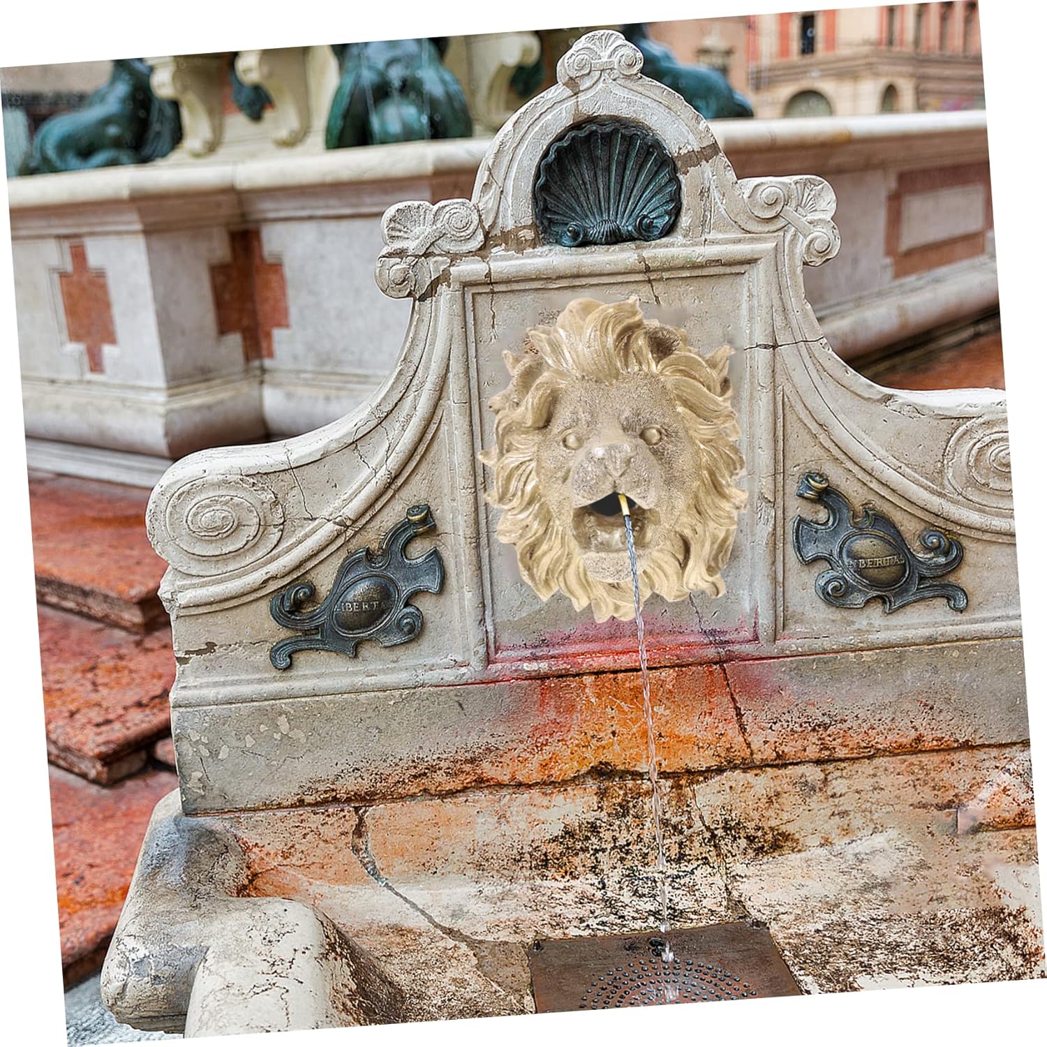 Garneck Decorative Wall Mount Fountain Lion Head Spray Nozzle Garden Water Feature