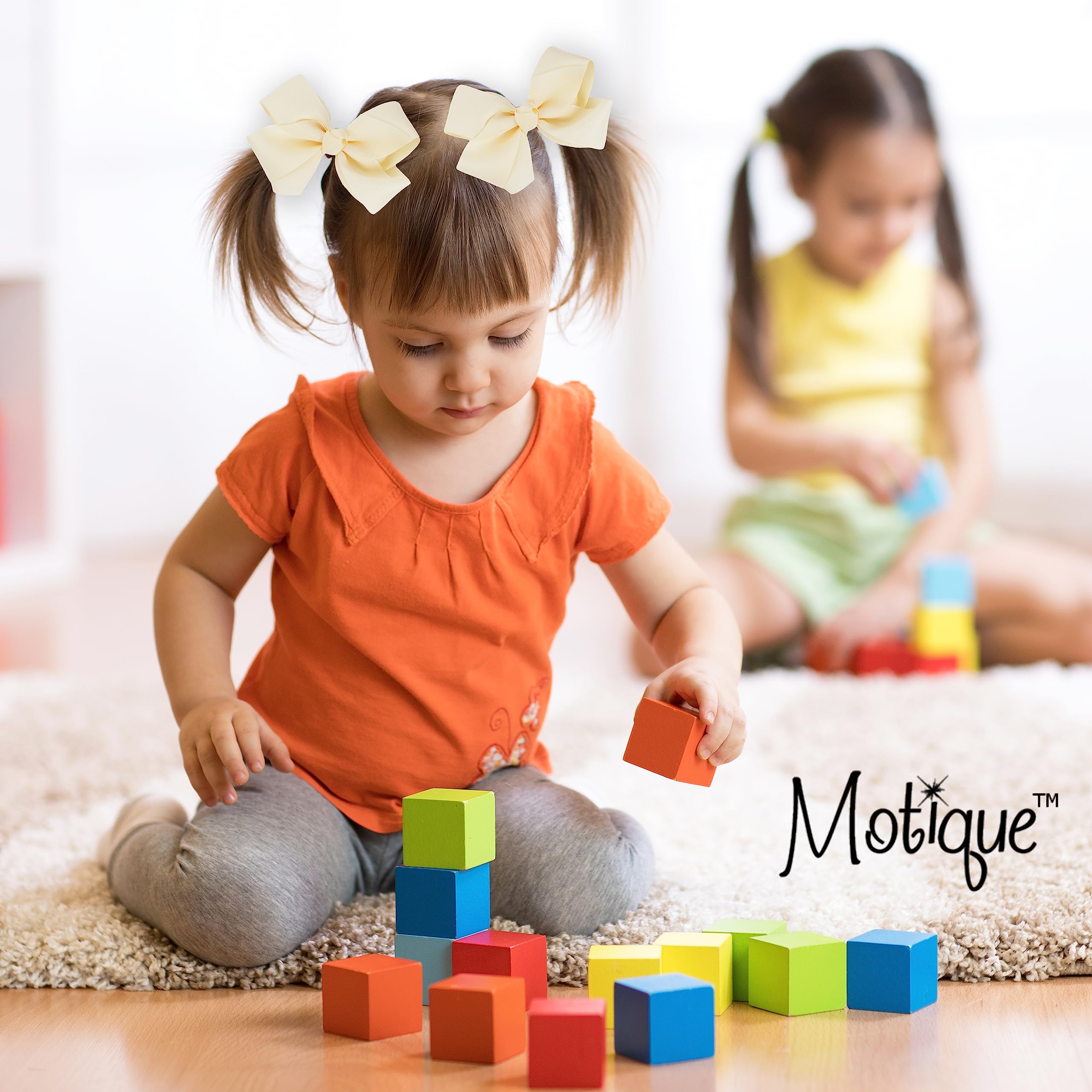 Lot de 2 nœuds gros-grain pour petites filles de 7,6 cm (ivoire)