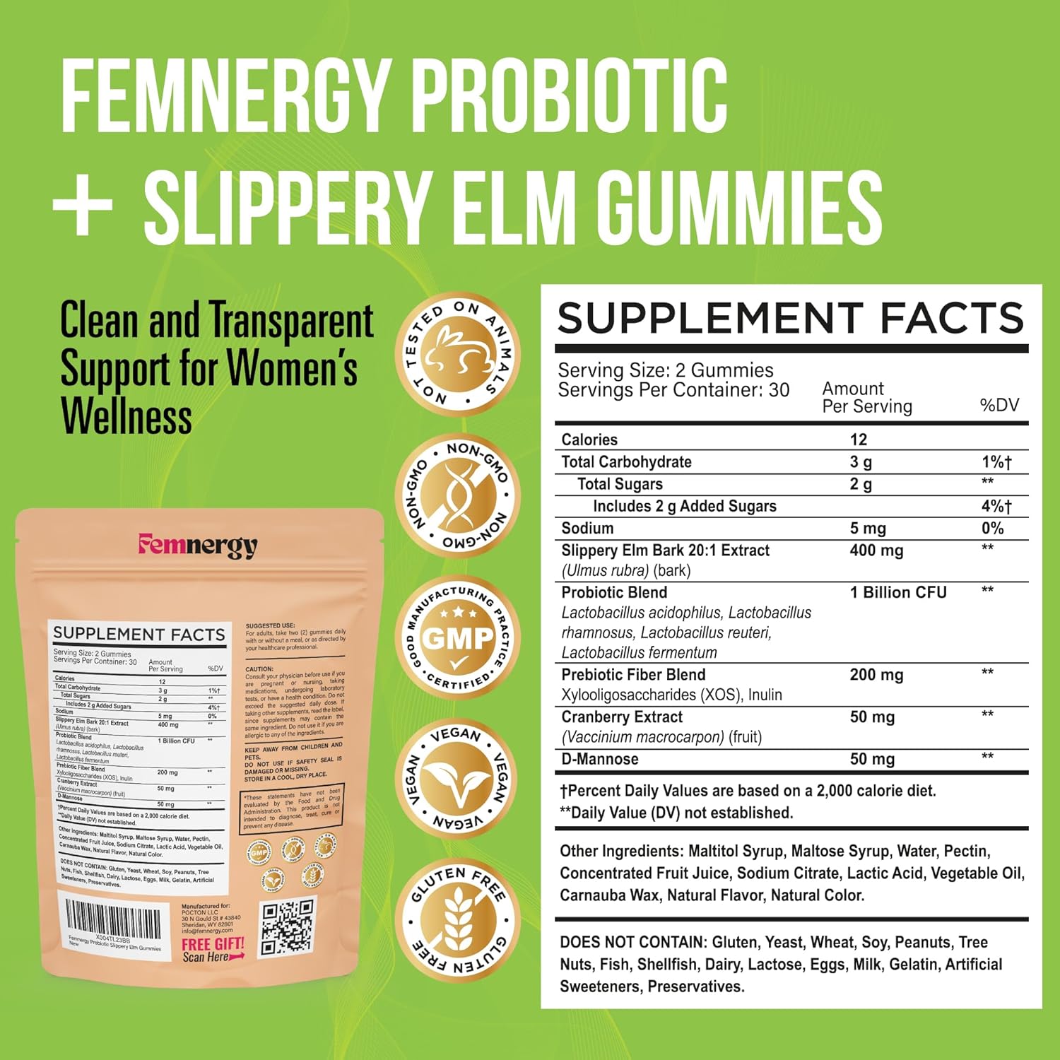Feminine Probiotics Slippery Elm Gummies - Women's Probiotic for Vaginal Moisture PH Balance Immune Support Healthy Flora & Digestive Health - Tropical Pineapple Flavor Vegan Gluten-Free - Image 7