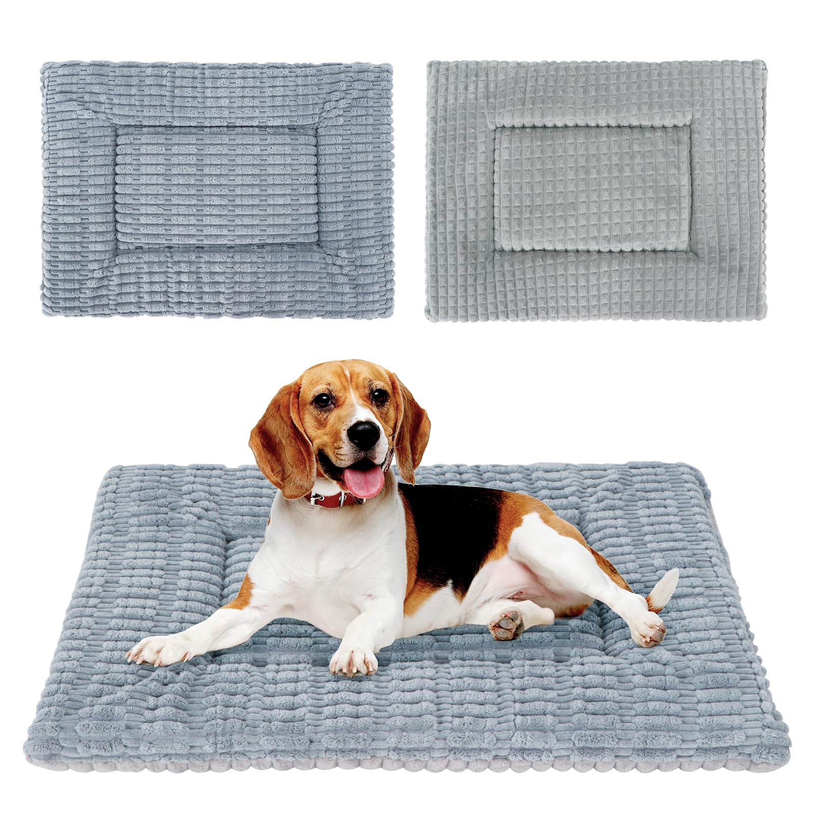 IEUUMLER Dog Bed, Dog Crate Pad, Dual Purpose Reversible Washable Cushion, Soft Plush Puppy Mat, Memory Foam Mattress for Small Medium Large Dogs and Cats FC020 (75x50cm,Full Grey)