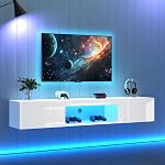 TV Stand with Storage, Floating TV Table with LED Lights, Media Console Cabinet for up to 70", 63" Entertainment Center for Living Room, Bedroom, White
