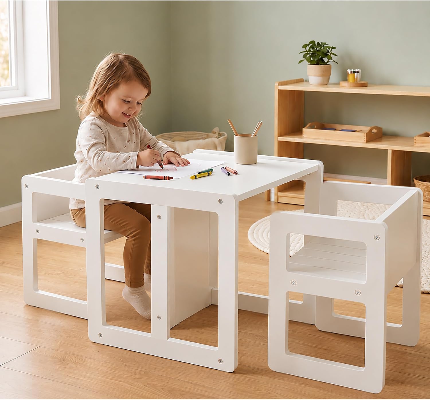 Relaxdays Children's 3-piece dining set, table with 2 chairs, white