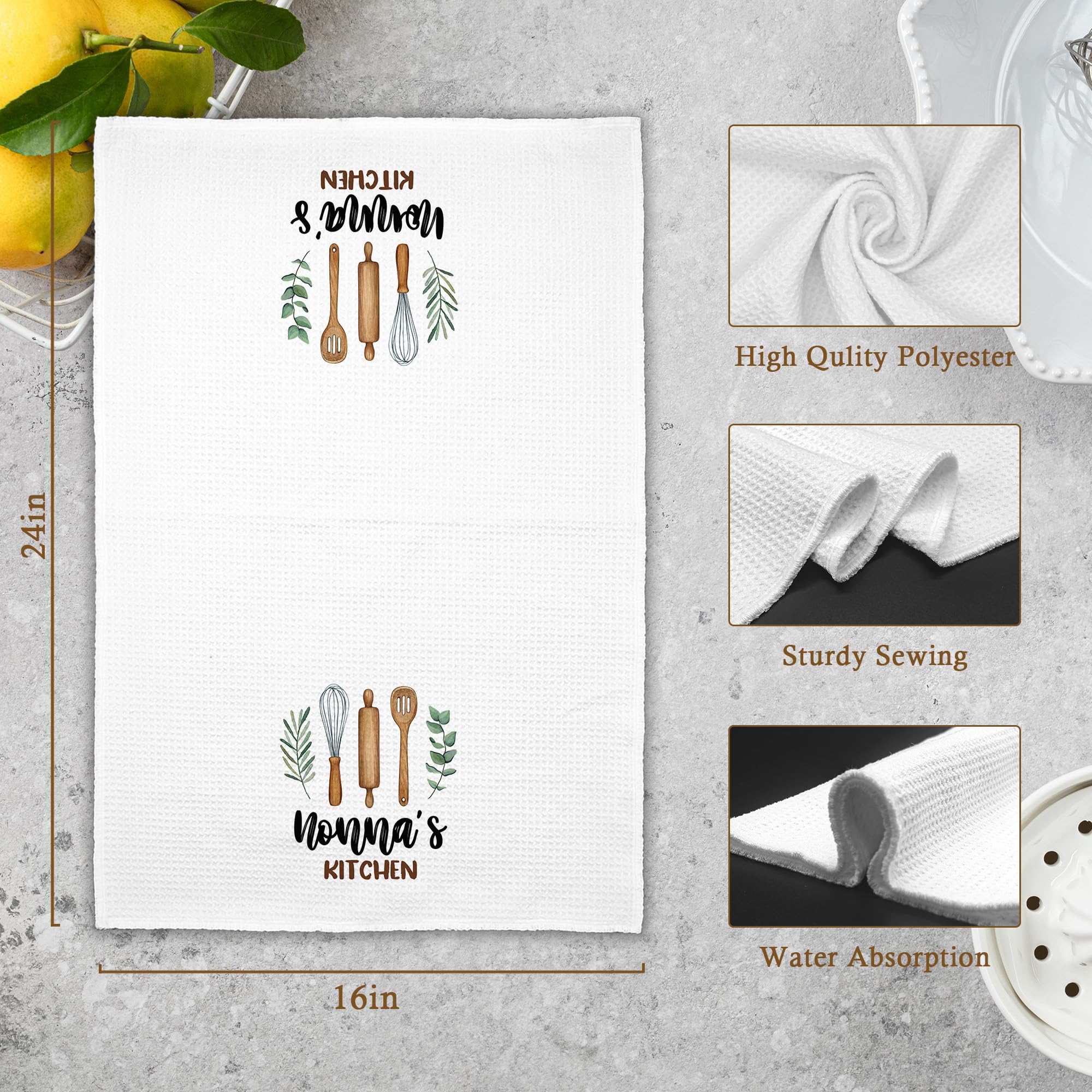 Nonna's Kitchen Towels Gifts, Grandma Christmas Bathroom Hand Towels Gifts for Nonna Birthday Mother's Day, Rustic Eucalyptus Leaf Tea Dish Towel Decor 16x24in
