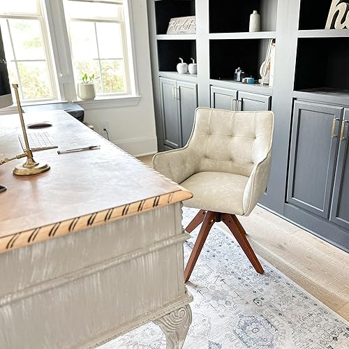 Miniatura 5 de PHI VILLA Juego de 2 sillas giratorias decorativas Silla de escritorio moderna de mediados de siglo con patas de madera para silla de comedor de