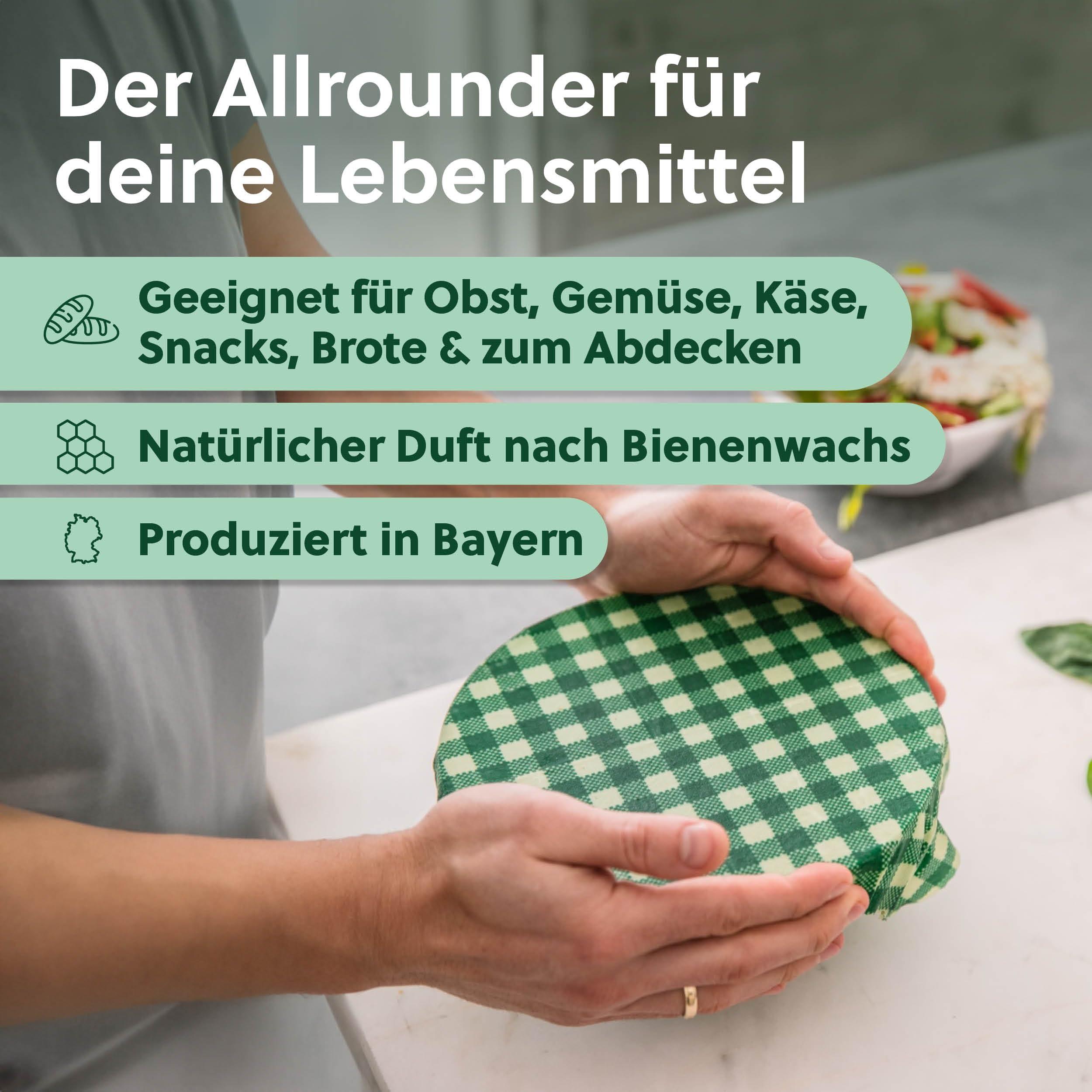 beegut BIO Bienenwachstücher 3er Set aus Deutschland, Lebensmittel frisch halten, nachhaltige & wiederverwendbare Alternative zur Frischhaltefolie, konform als Lebensmittelverpackung