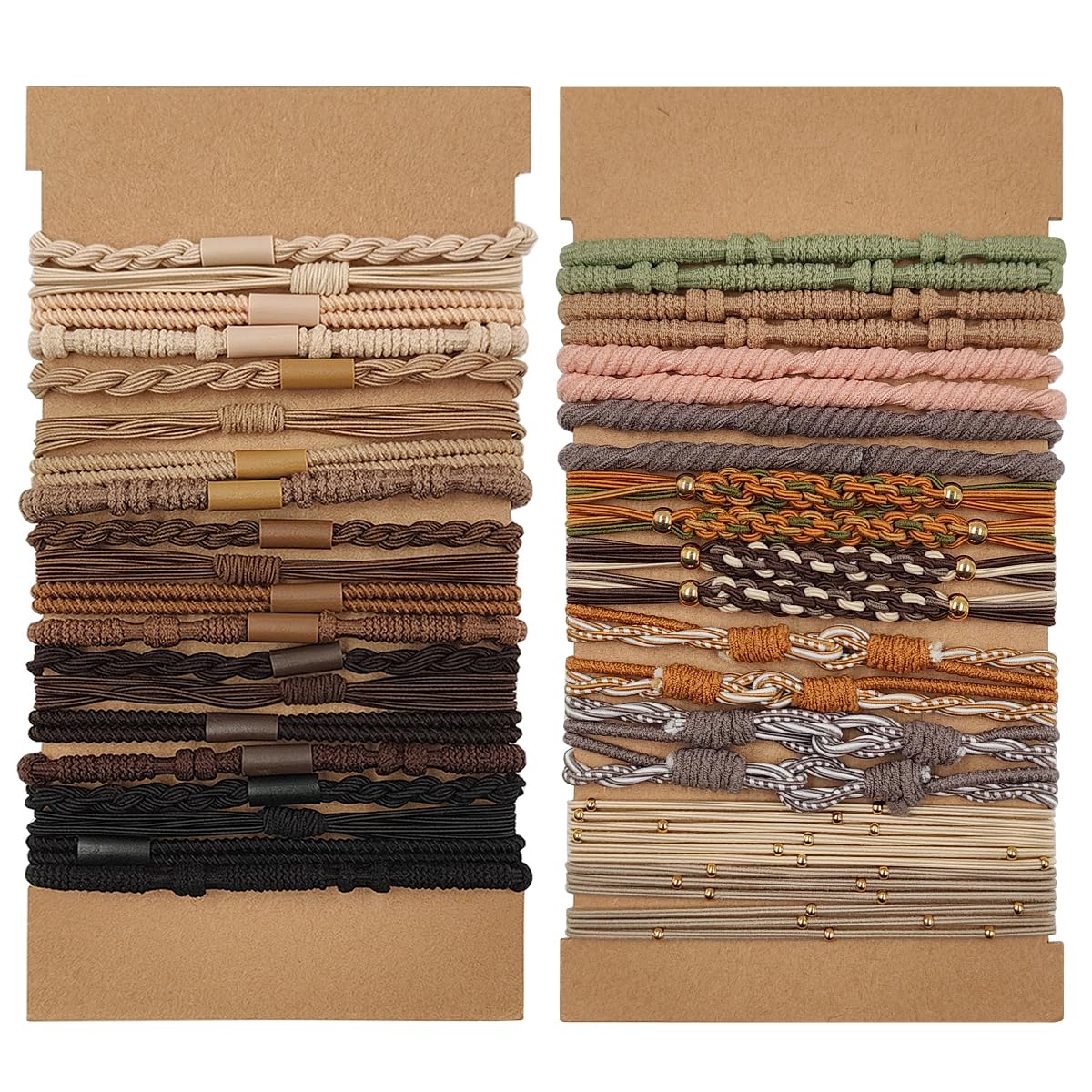 lyfLux 40 Pcs Boho Hair Tie Bracelets Set - Dual Use as Hair Elastics & Wrist Accessories for Women, No Damage Soft Braided Hair Bands (Multi-Color)