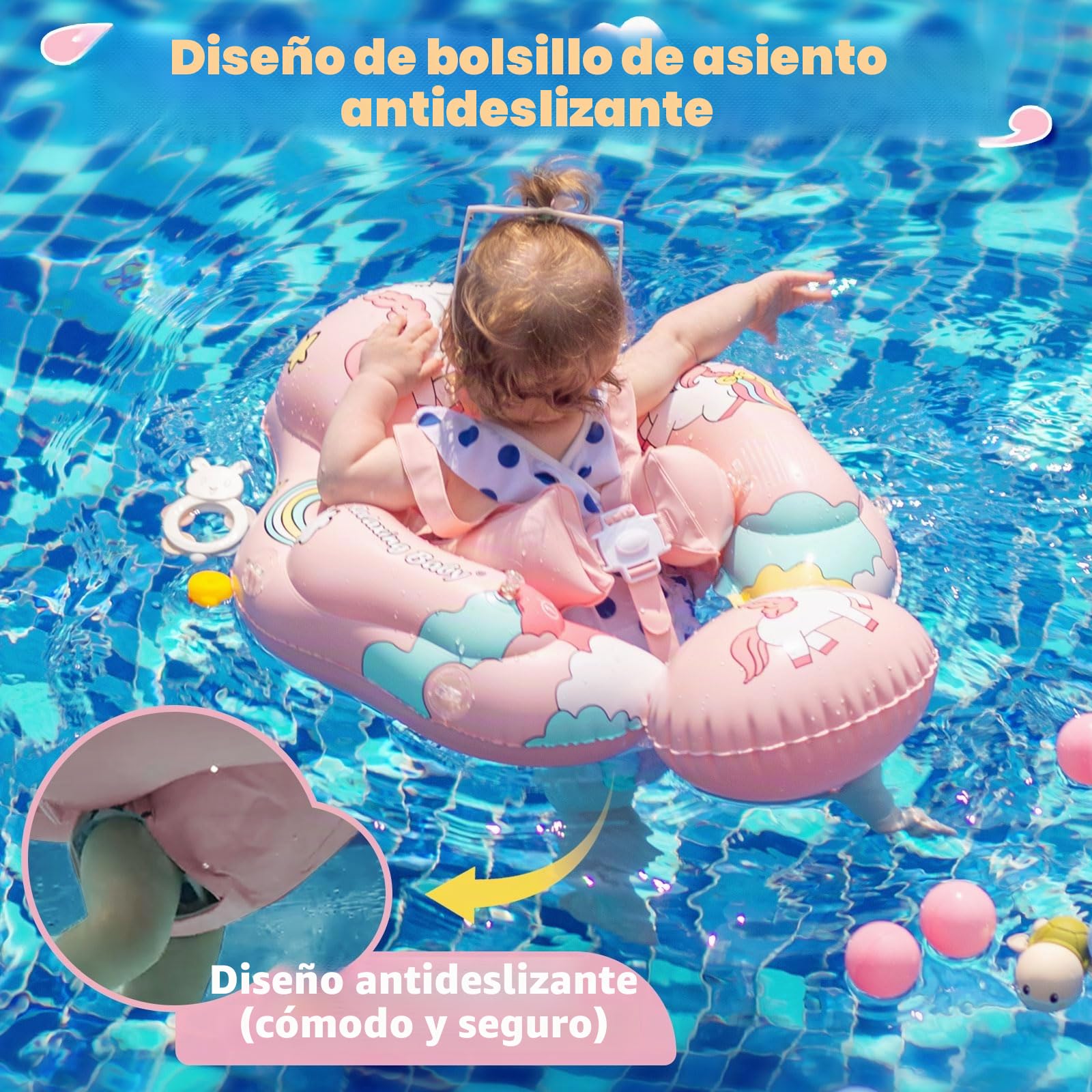 Flotador Bebe Inflable,Flotador Bebé con toldo de protección Solar UPF50+,Flotador Portátil Ajustable para Piscina de Bebé,Flotador de Piscina para niños pequeños para 3-24 Meses
