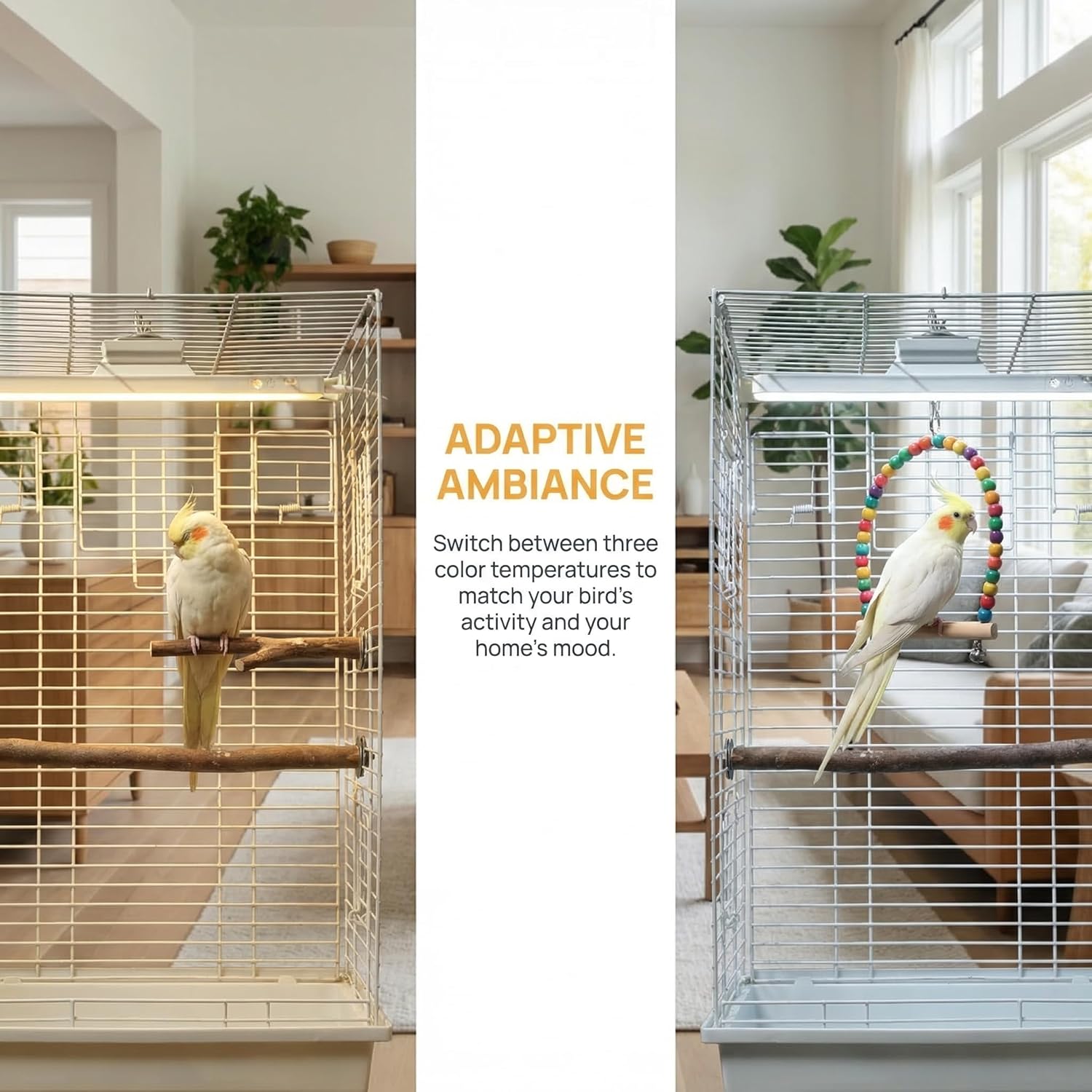 Bird Cage LED Light 3 Color Modes, USB Rechargeable, Adjustable Brightness