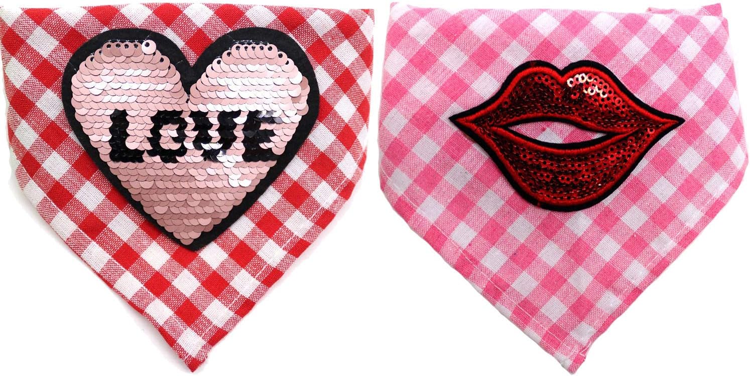2 Pack Valentines Day Dog Bandana Plaid Puppy Cats Dog Bandana Collar Triangle Scarf Bib Pets Costume Accessories Adjustable Bandanas…