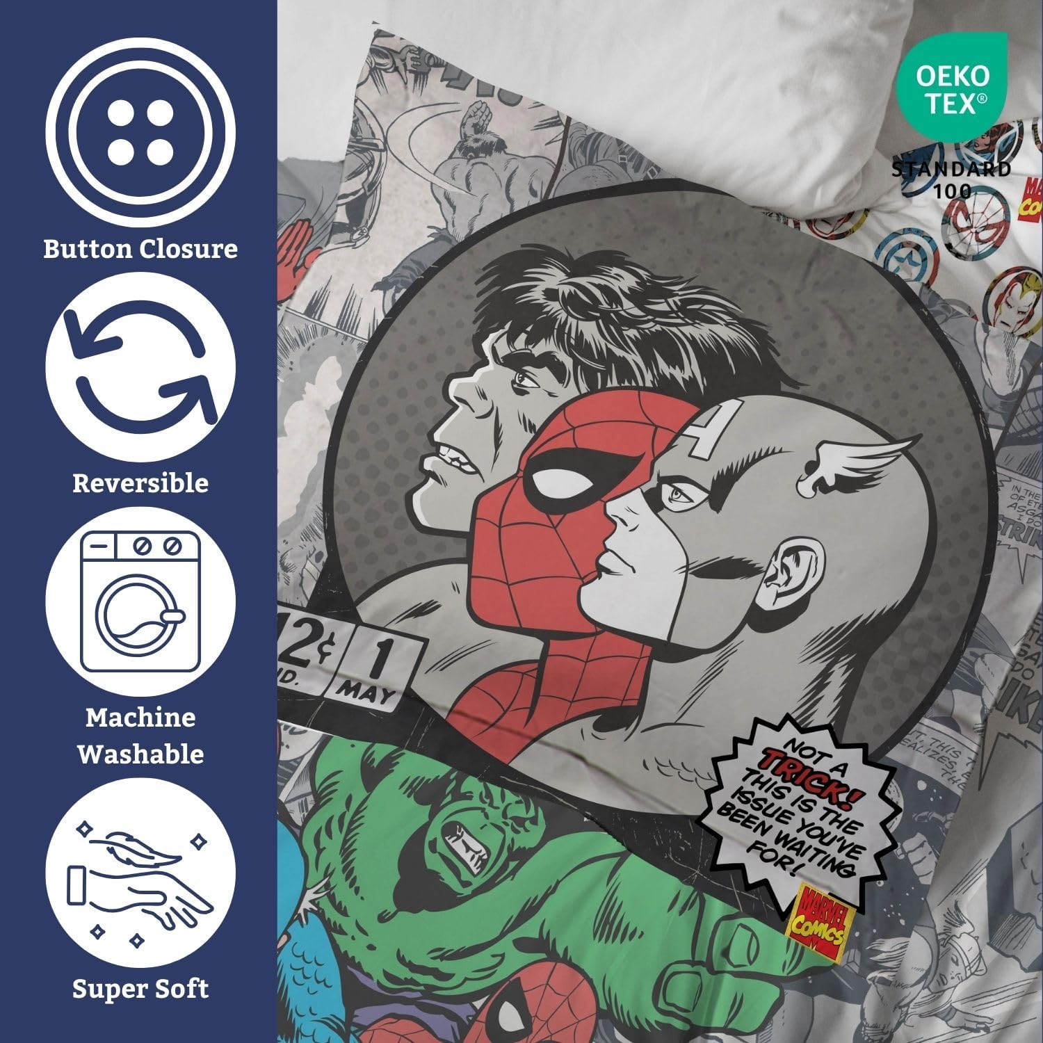 Jay Franco Duvet Cover Set – 3 Piece Comforter Cover and Sham Set, Super Soft Cozy Kids Bedding (Insert Not Included) Grey - Marvel Comics, Queen - Image 3