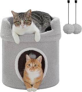 PETEPELA Cat Beds, Small Cat Tree House with Removable Bed, Cats Hideaway, Indoor Cat House Condo, Cats Accessories, 16X16X18 Inches, Grey