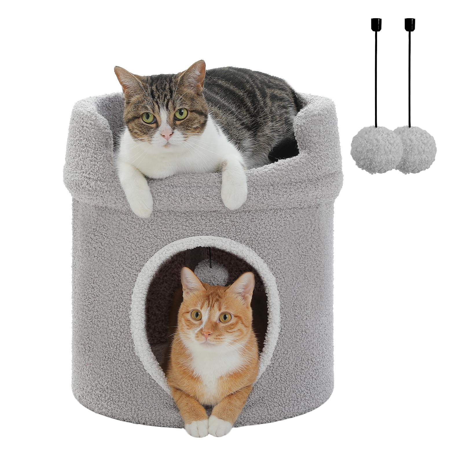 PETEPELA Cat Beds, Small Cat Tree House with Removable Bed, Cats Hideaway, Indoor Cat House Condo, Cats Accessories, 16X16X18 Inches, Grey