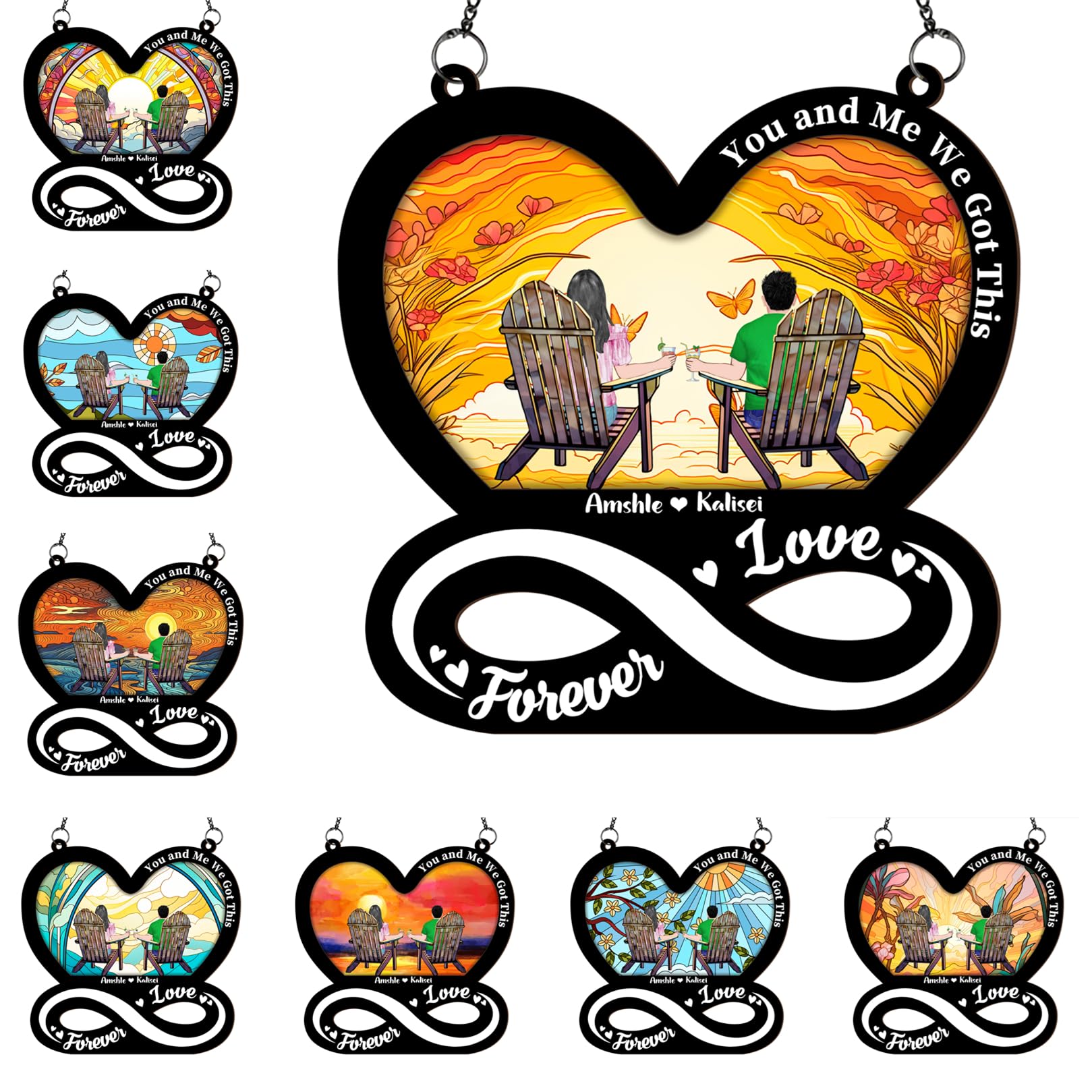 Personalized Heart Infinity Suncatcher for Window Custom Couple Name Portrait Suncatcher Ornament for Camping Hiking Lover You and Me We Got This Sun Catcher Birthday Anniversary Wedding Suncatcher