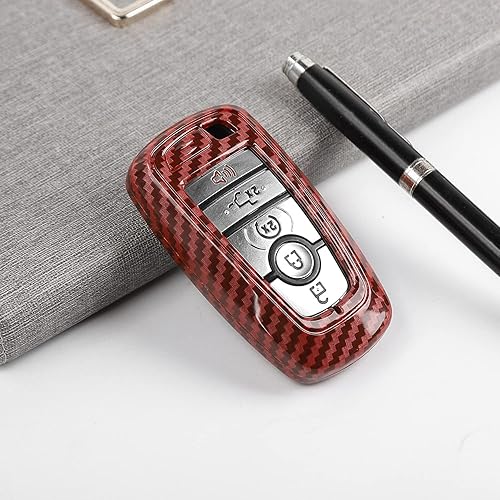 Miniatura 2 de RAZPOY Funda para llavero, protector compatible con Ford F-150 Explorer 2018-2023 y Ford Bronco & Bronco Sport 2021-2023, fibra de carbono roja