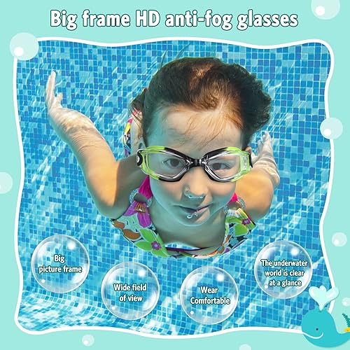 Miniatura 5 de Paquete de 6 gafas de natación antivaho con marco de silicona suave sin fugas, gafas de natación anti UV con 6 clips para la nariz, 6 tapones para