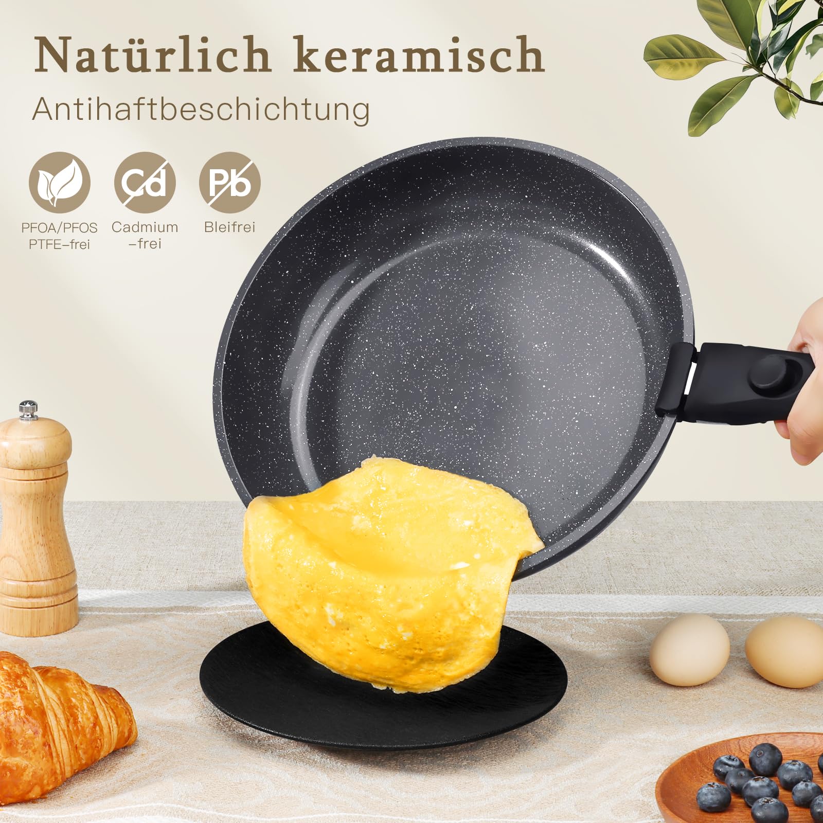 GiPP Kochgeschirrset mit abnehmbaren Griffen, 21-teiliges Pfannenset mit Granit-Antihaftbeschichtung, geeignet für Induktionsherde, ofenfest, für alle Herdarten geeignet