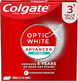Colgate Optic White Advanced Hydrogen Peroxide Toothpaste Pack, Teeth Whitening Toothpaste, Enamel-Safe Hydrogen Peroxide