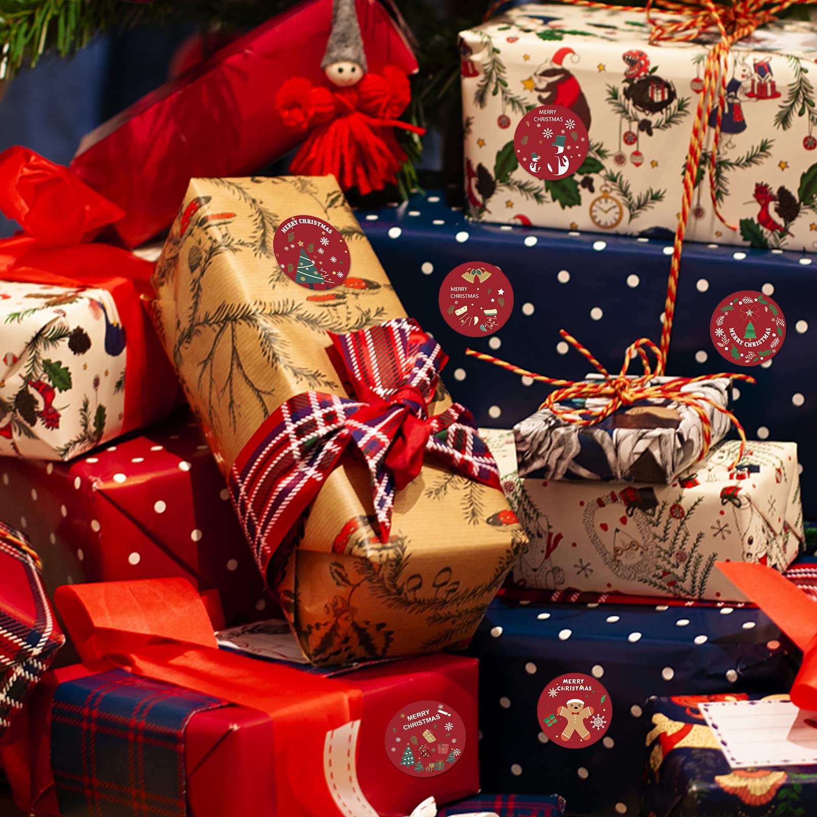 étiquettes Sacs Noël 96 Autocollants Saint Nicolas Ronds 4cm - Déco Cadeaux Noël Enfants - Bleu, Rouge, Doré