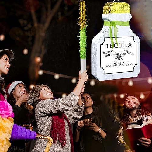 Miniatura 5 de Panelee Piñata adulta con borla con borla para los ojos vendados, taza de cerveza, piñatas de whisky champán, botella de tequila, juego de piñata