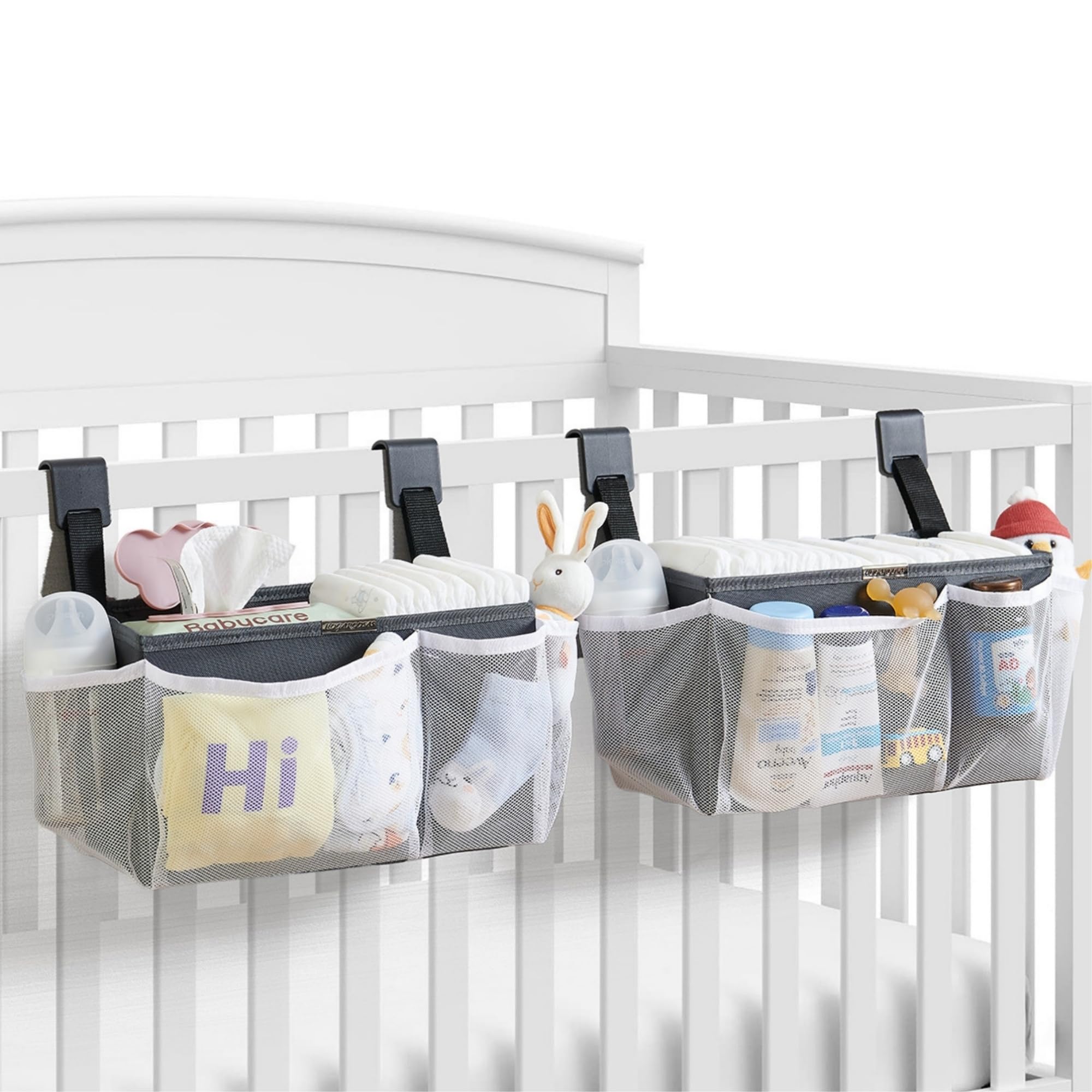 2-Pack Hanging Diaper Organizer for Crib Changing Table 50 Large Capacity Baby Diaper Caddy Washable Newborn Essentials Organizer
