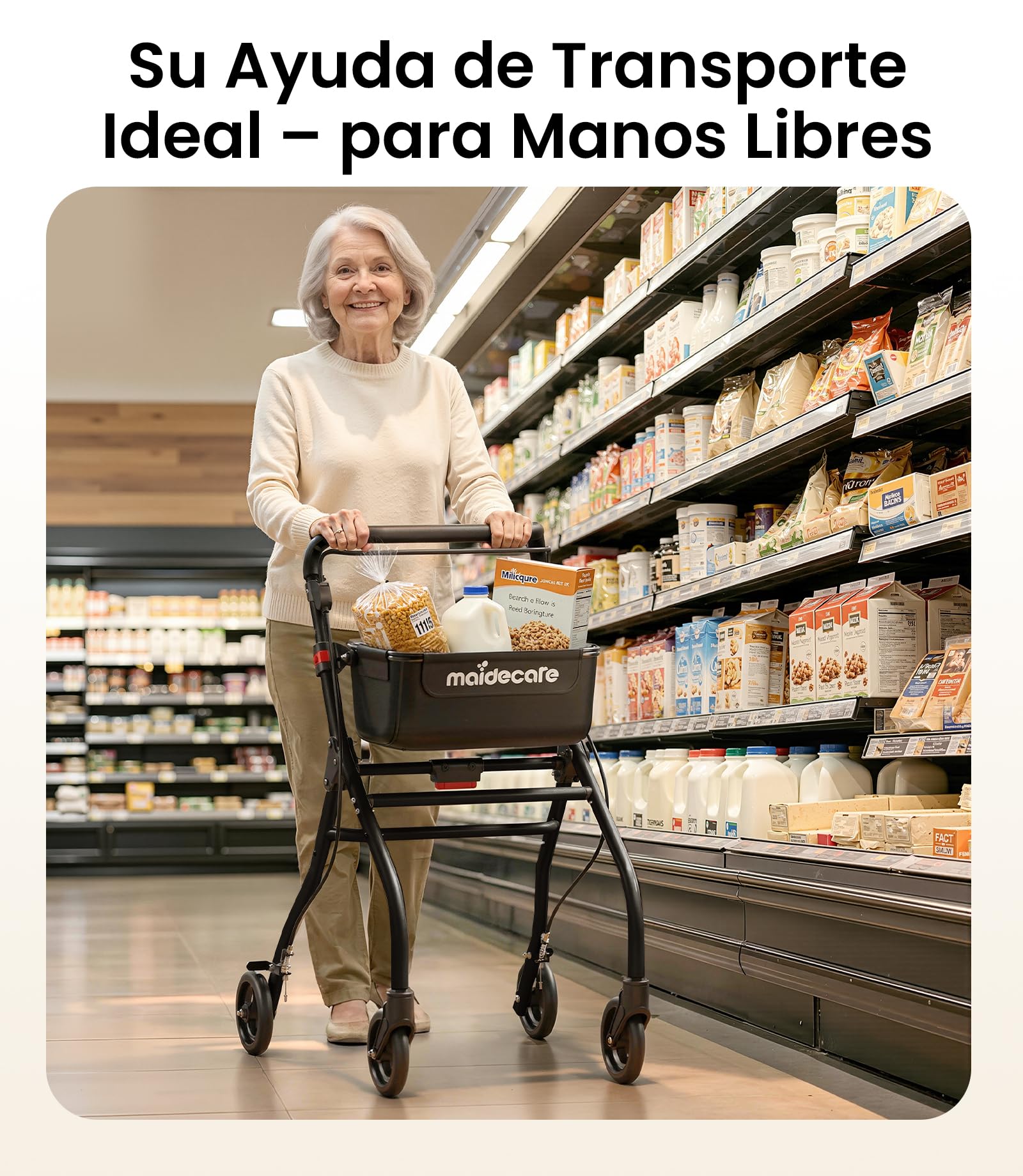 Andador para Ancianos, Andador Plegable con Asiento para Personas Mayores, Estrecho para Apartamento, Modelo de Interior Plegable y Ligero con Bandeja y Bolsa de Tela, 4 ruedas, Aluminio, Negro