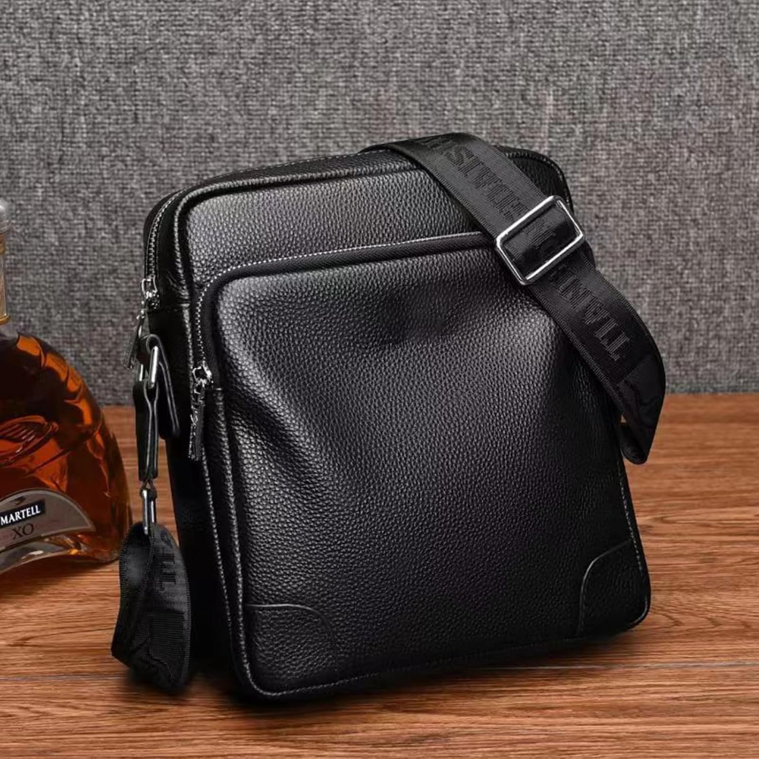 Men's Crossbody Shoulder Bag, Small Messenger Satchel for Work Business Travel, Black Side Purse