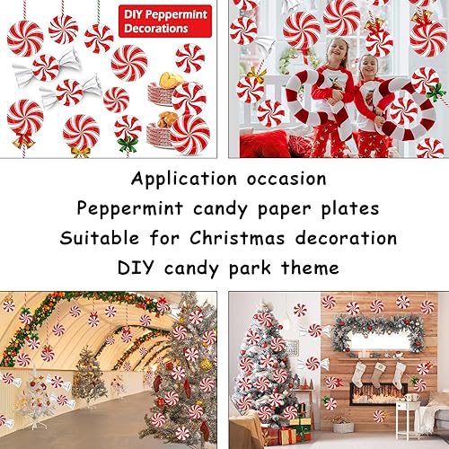 Miniatura 7 de Juego de 96 platos de papel de caramelo de menta de Navidad, suministros de fiesta, suministros de fiesta de caramelo y menta para vacaciones,
